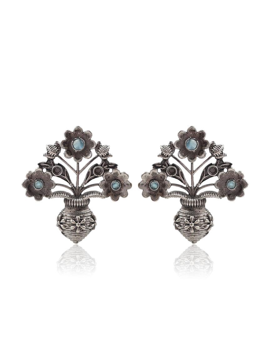 Unique Floral Pot Stud Earrings
