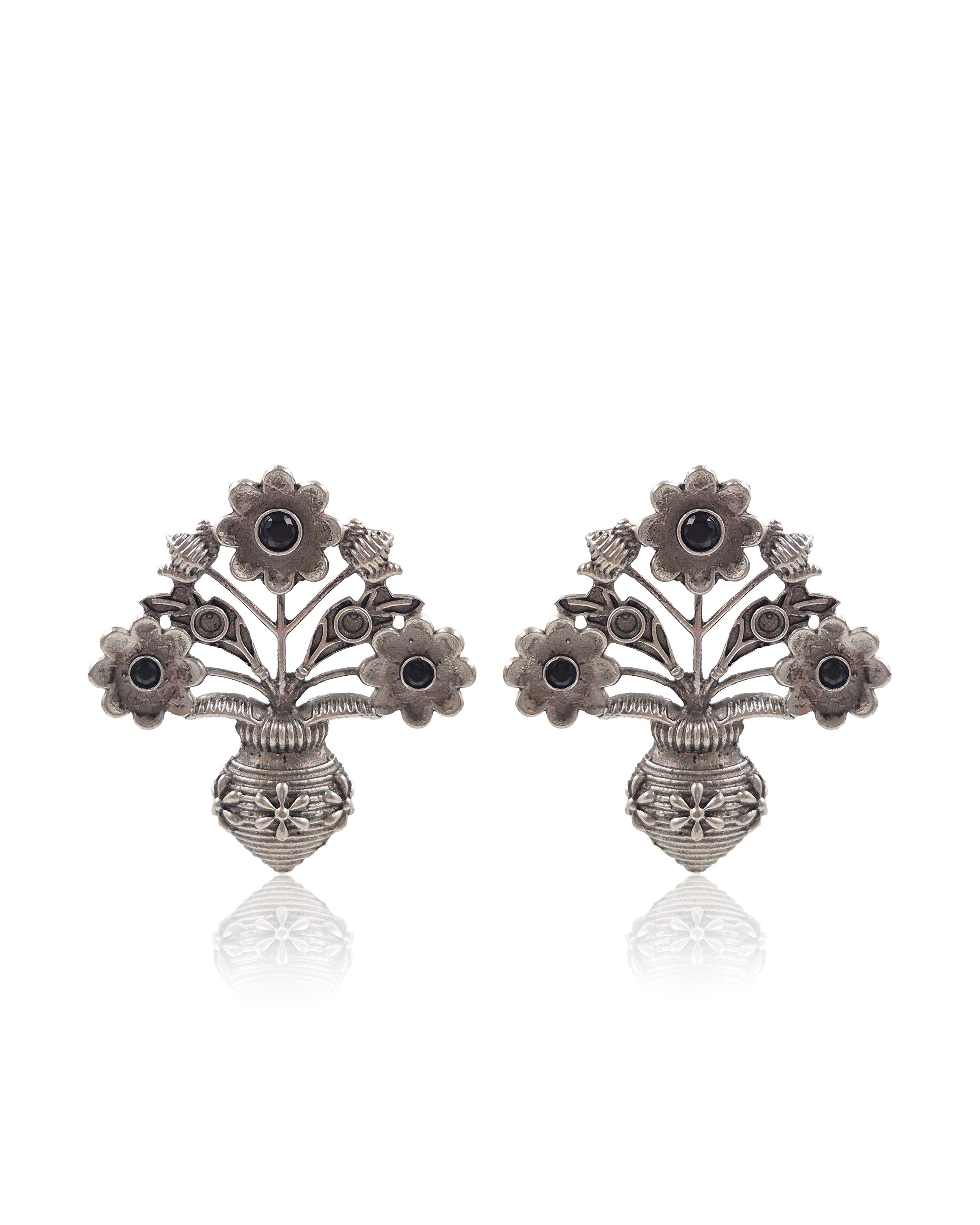 Unique Floral Pot Stud Earrings