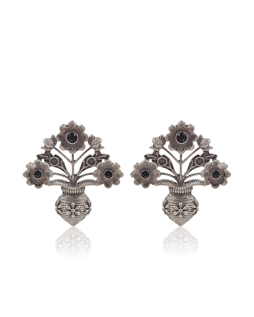 Unique Floral Pot Stud Earrings