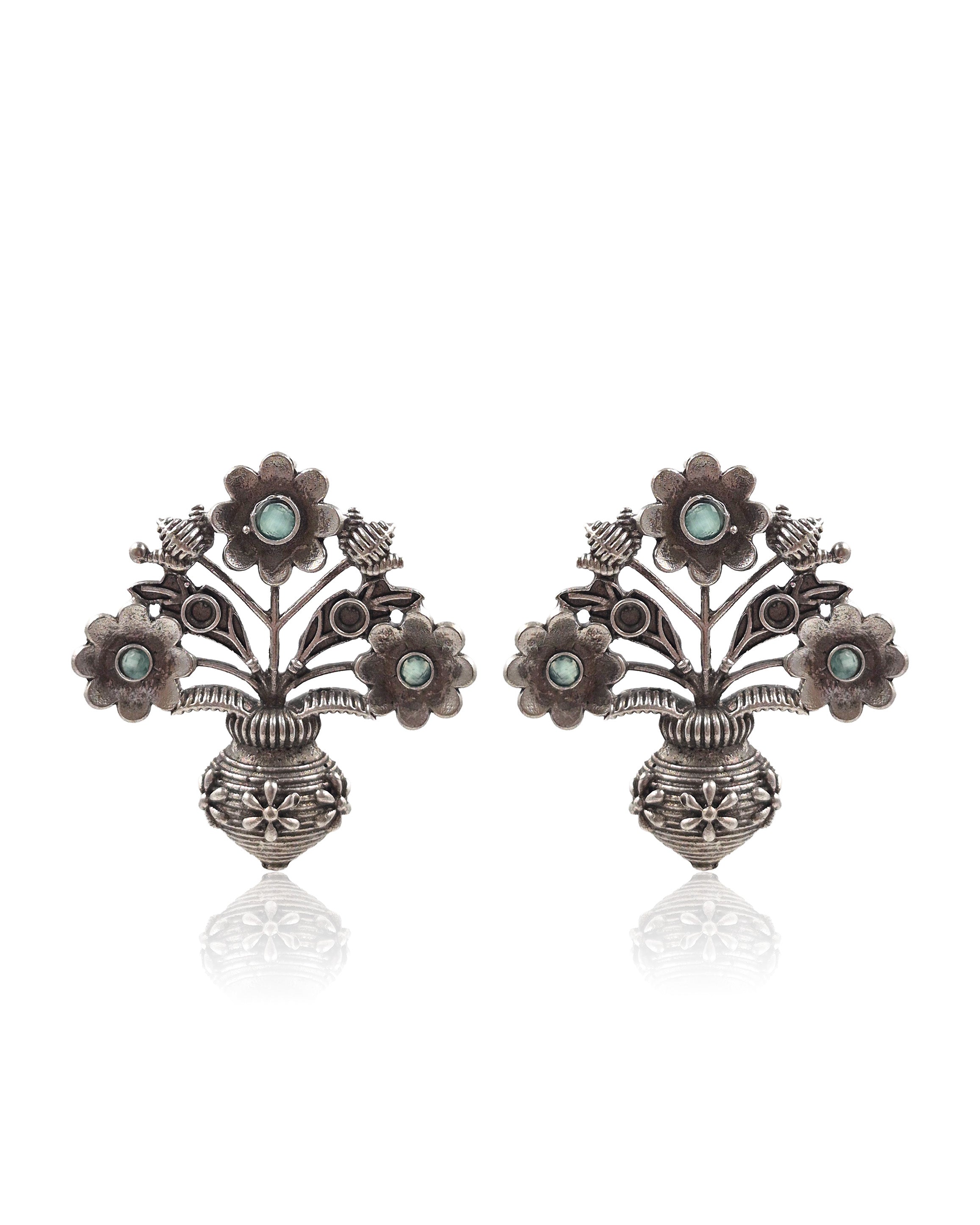 Unique Floral Pot Stud Earrings