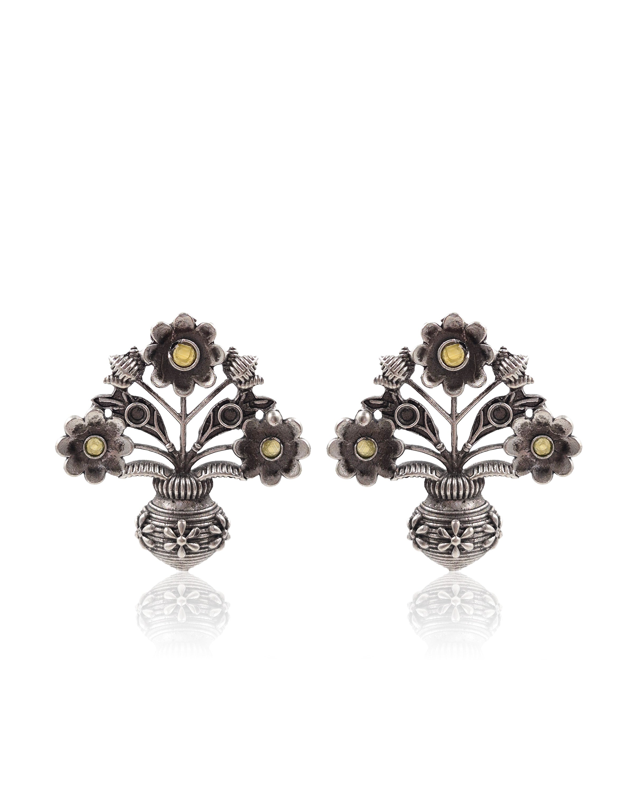 Unique Floral Pot Stud Earrings