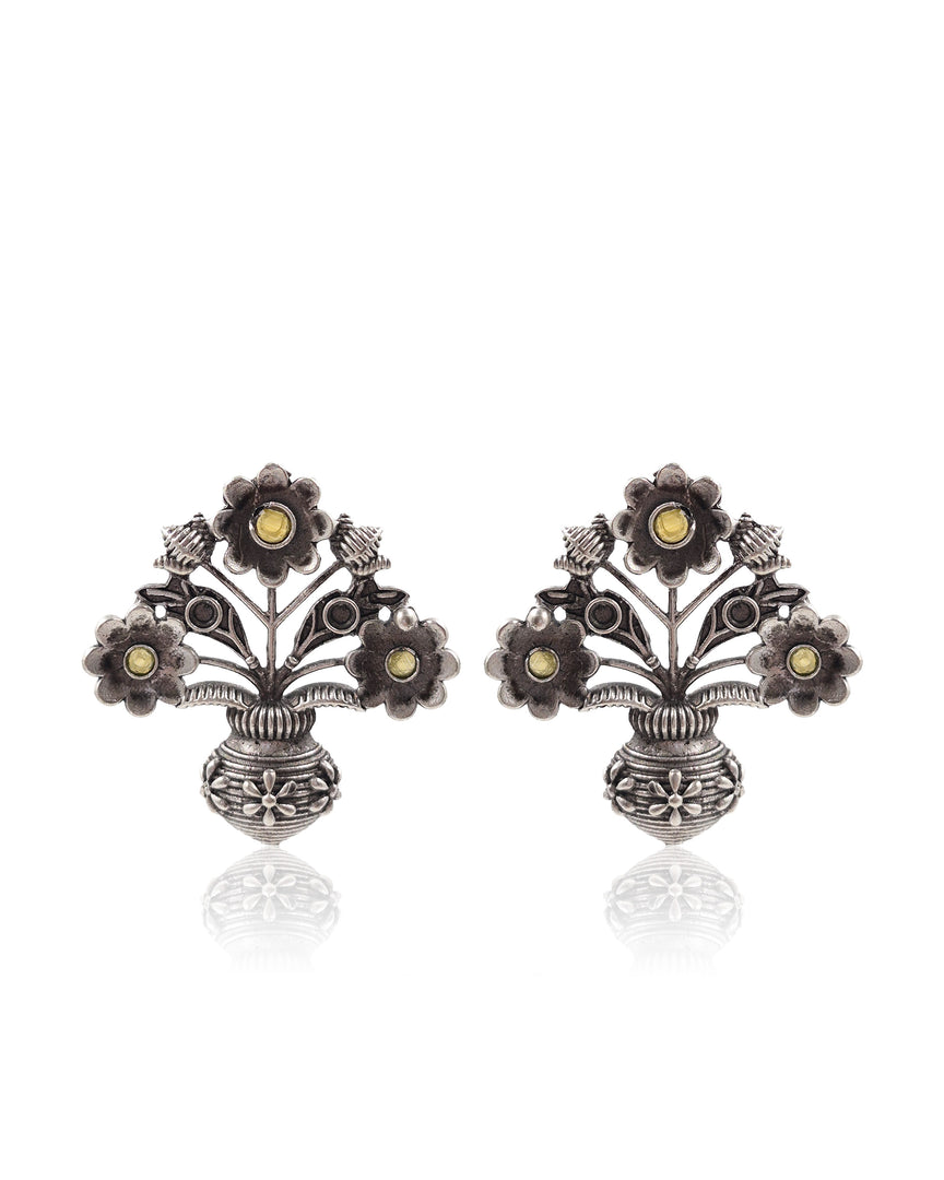 Unique Floral Pot Stud Earrings