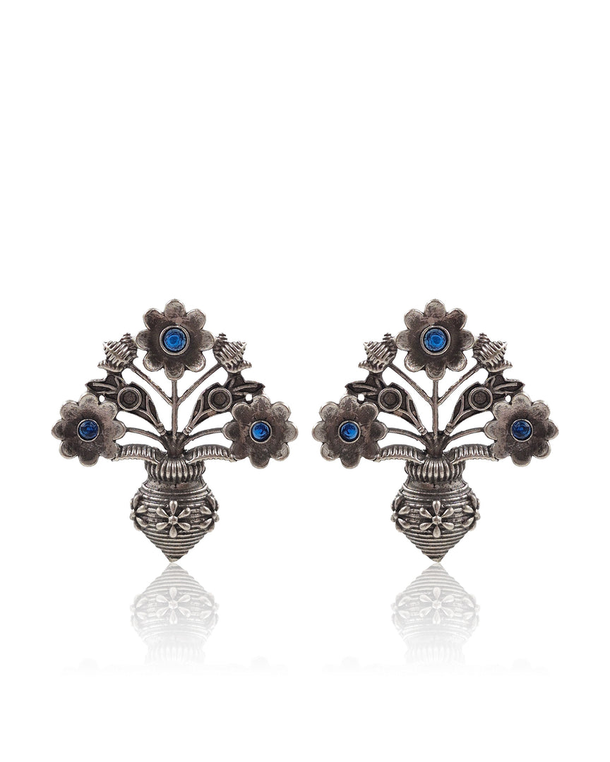 Unique Floral Pot Stud Earrings