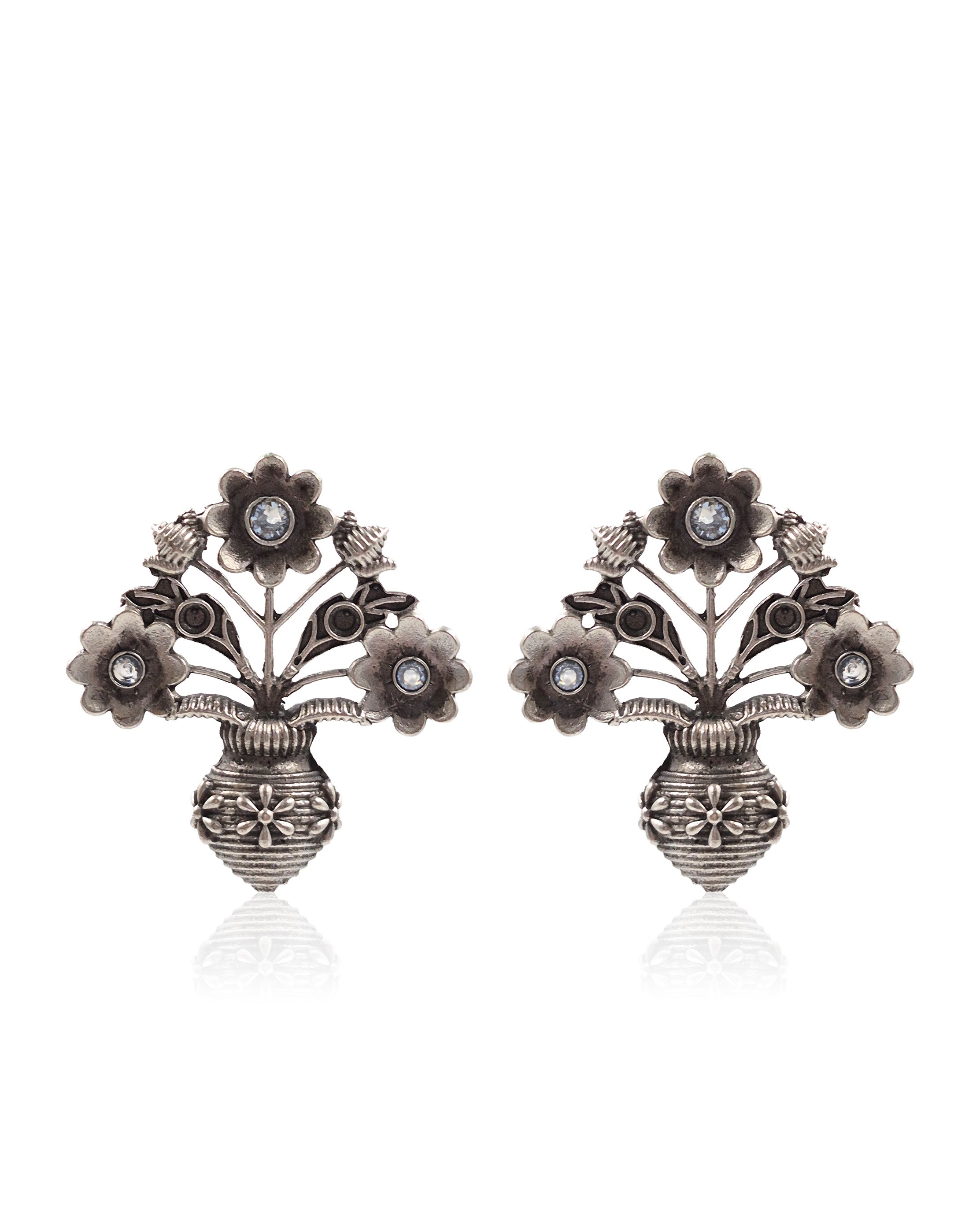 Unique Floral Pot Stud Earrings