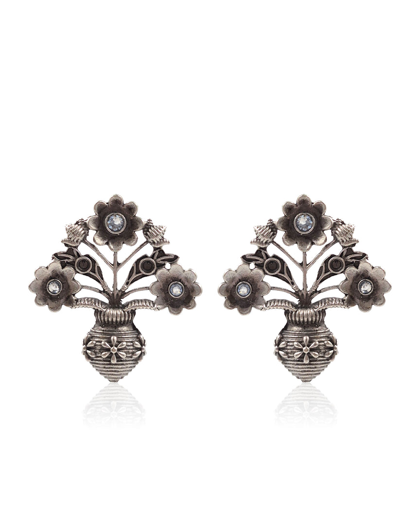 Unique Floral Pot Stud Earrings