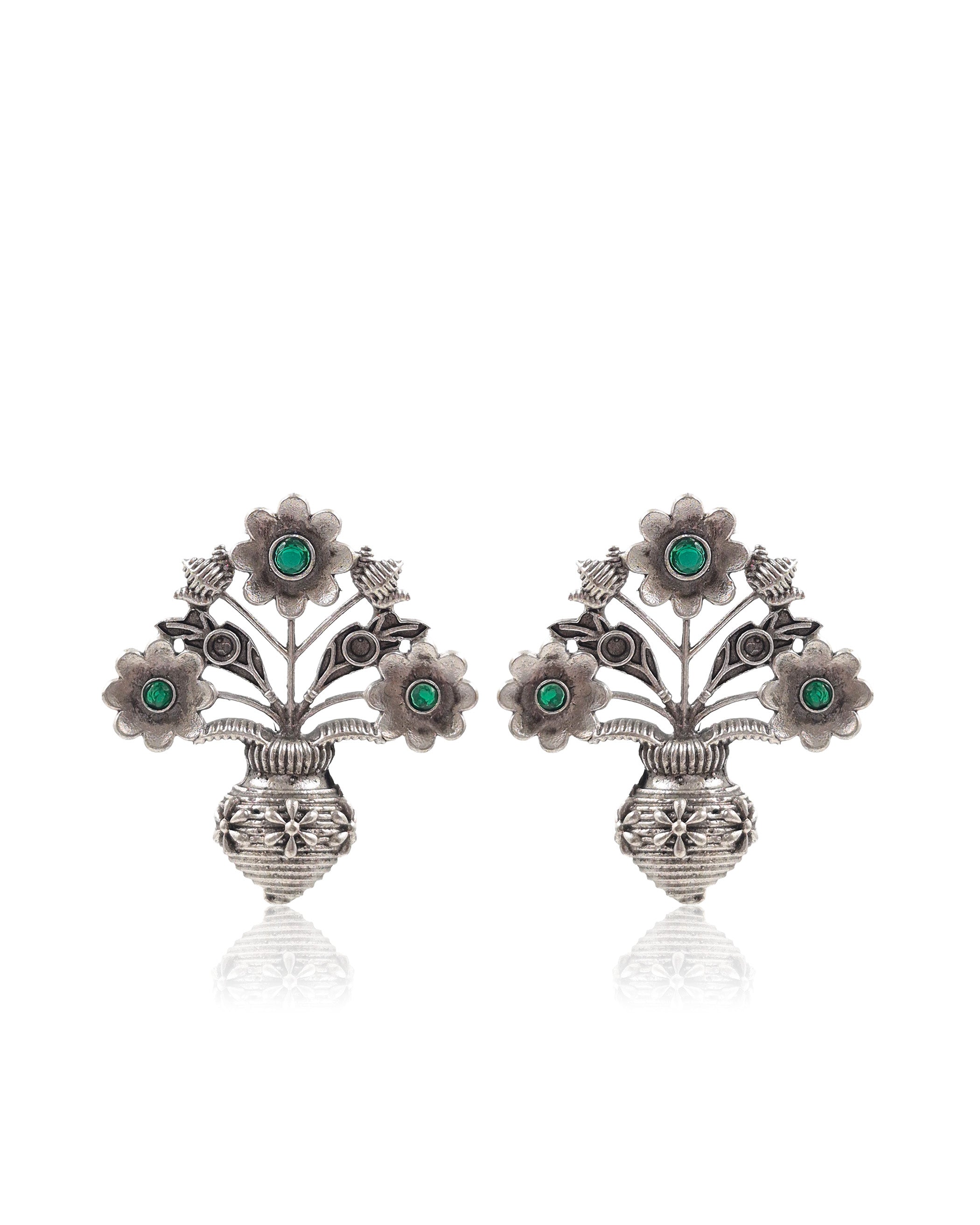 Unique Floral Pot Stud Earrings