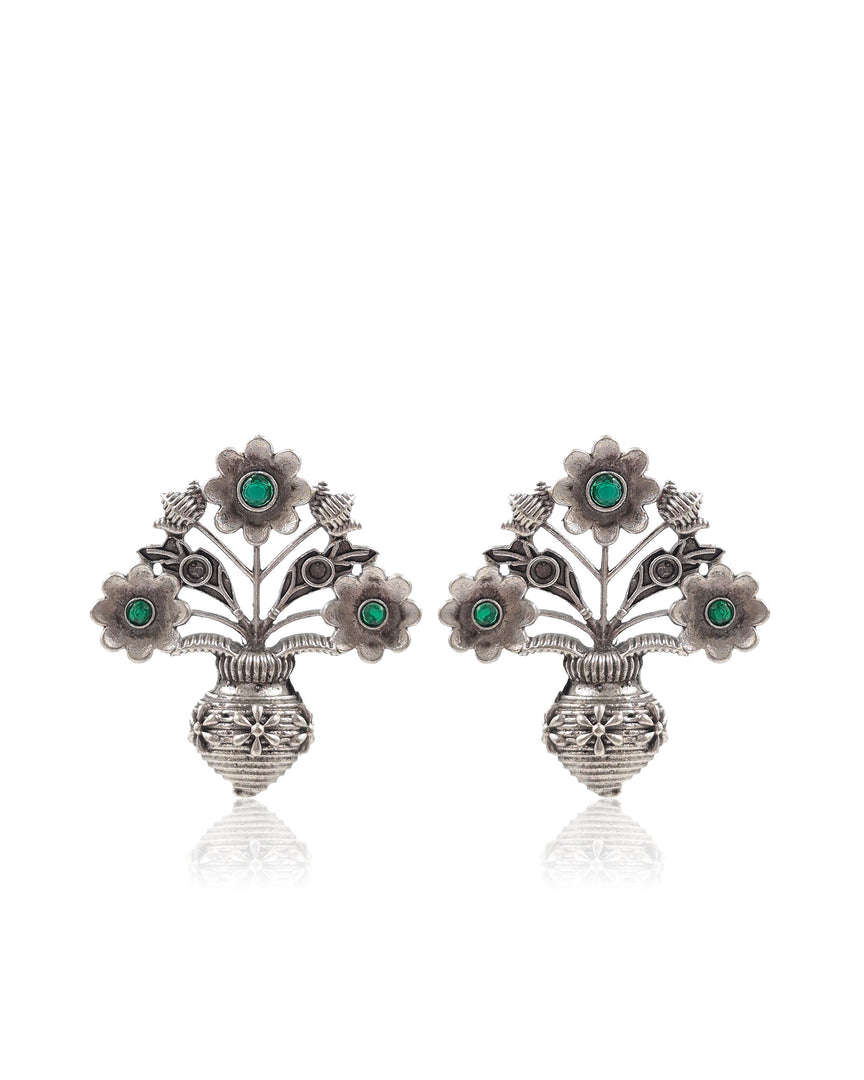 Unique Floral Pot Stud Earrings