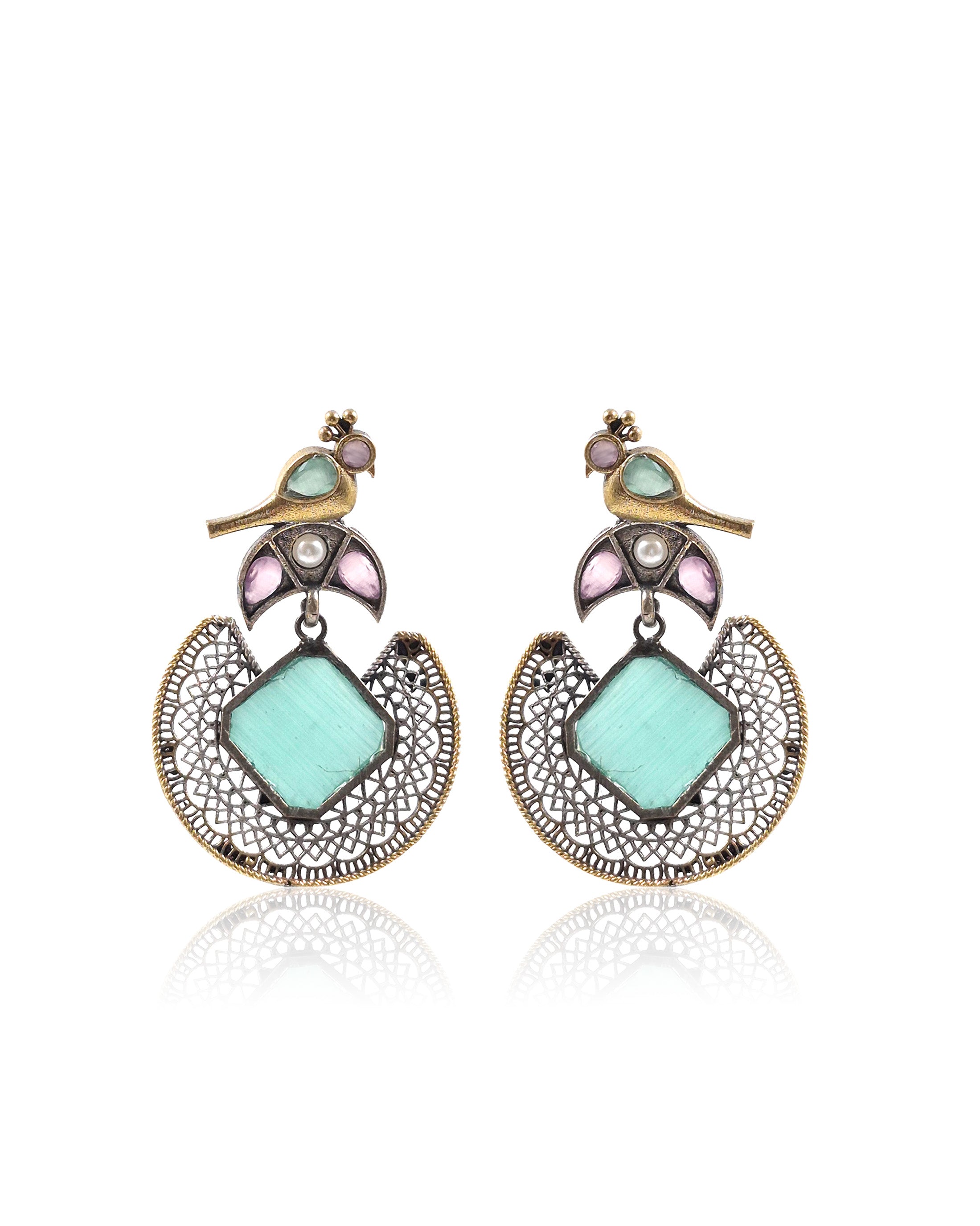 Royal Peacock Filigree Stone Earrings