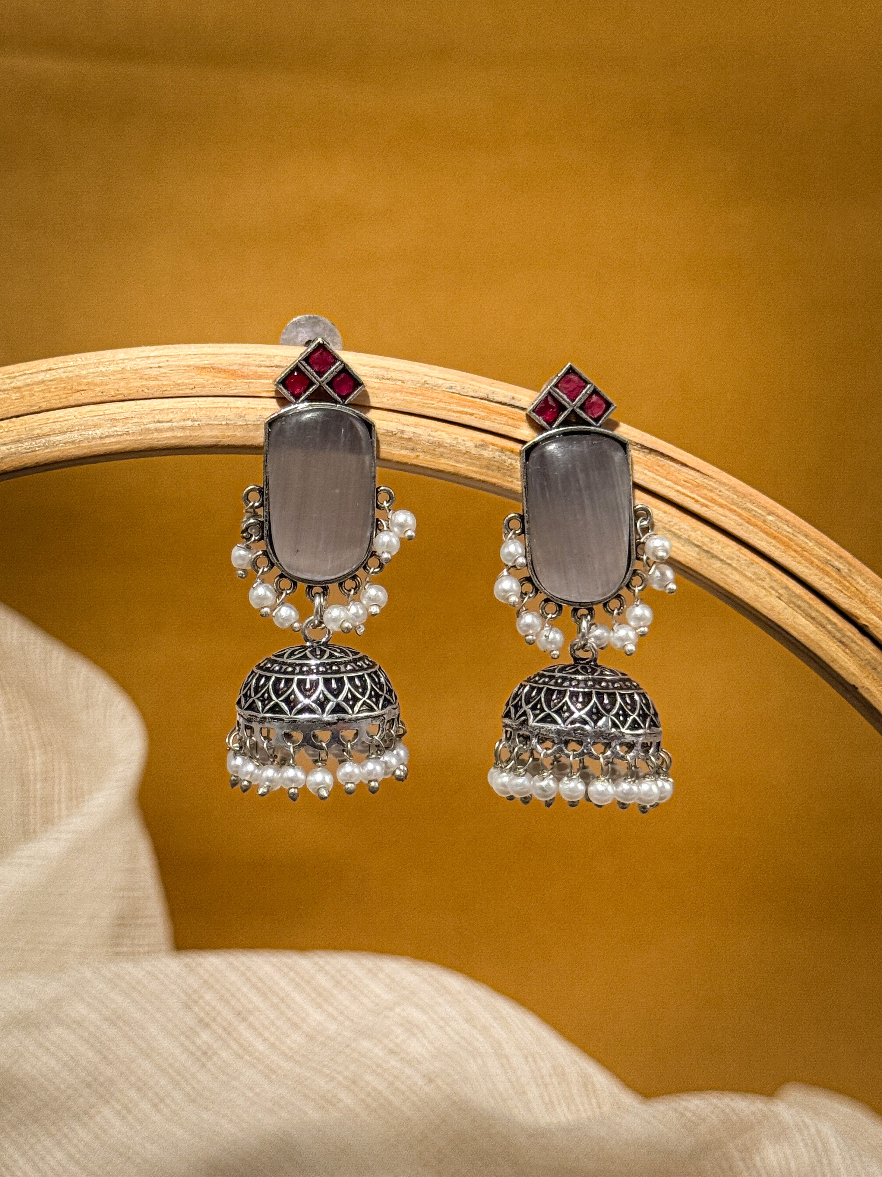 MIHIKA STONE JHUMKA EARRINGS