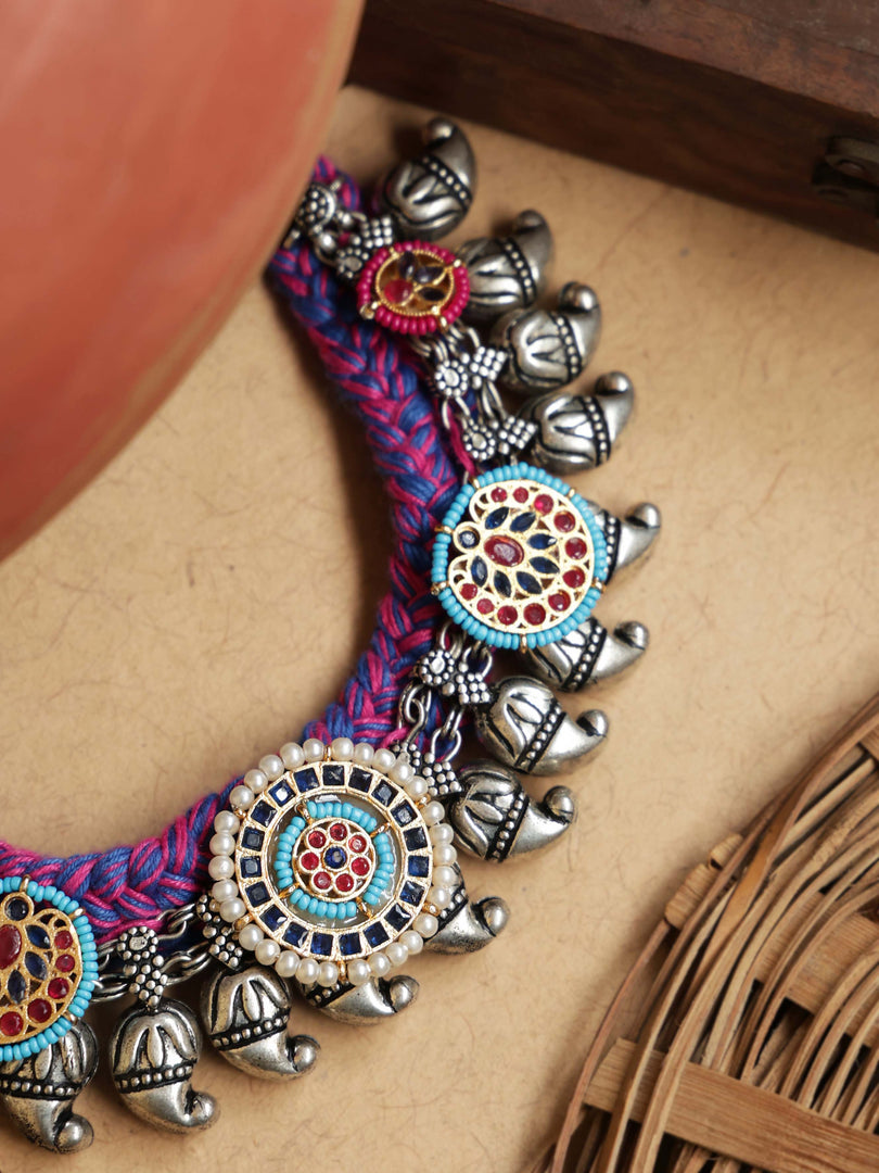 Fusion Mango Motif Threaded Jewellery Set