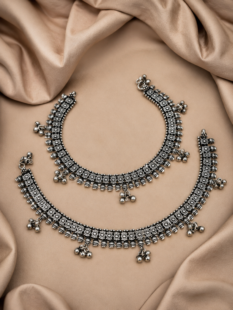 Radha Designer Oxidised Silver Anklet