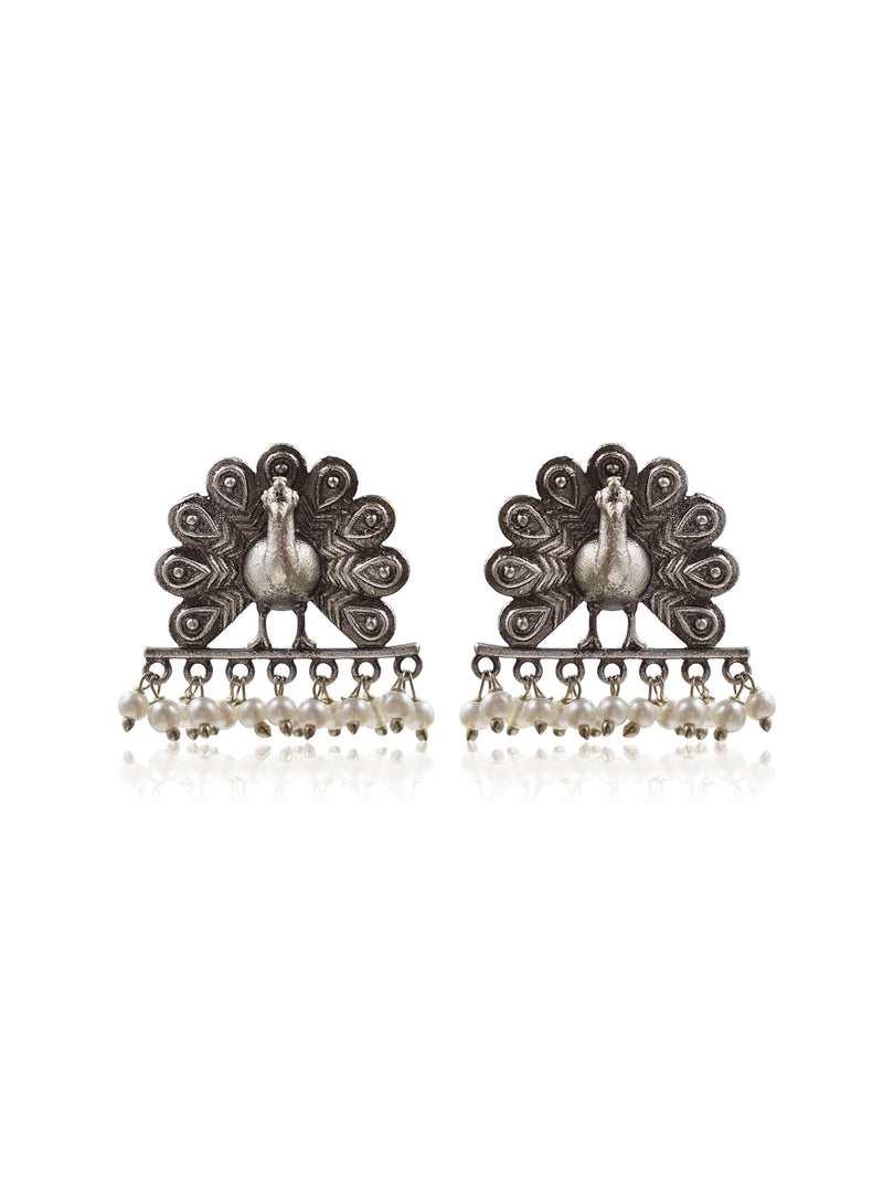 Peacock Silver Lookalike 3 Earrings Combo