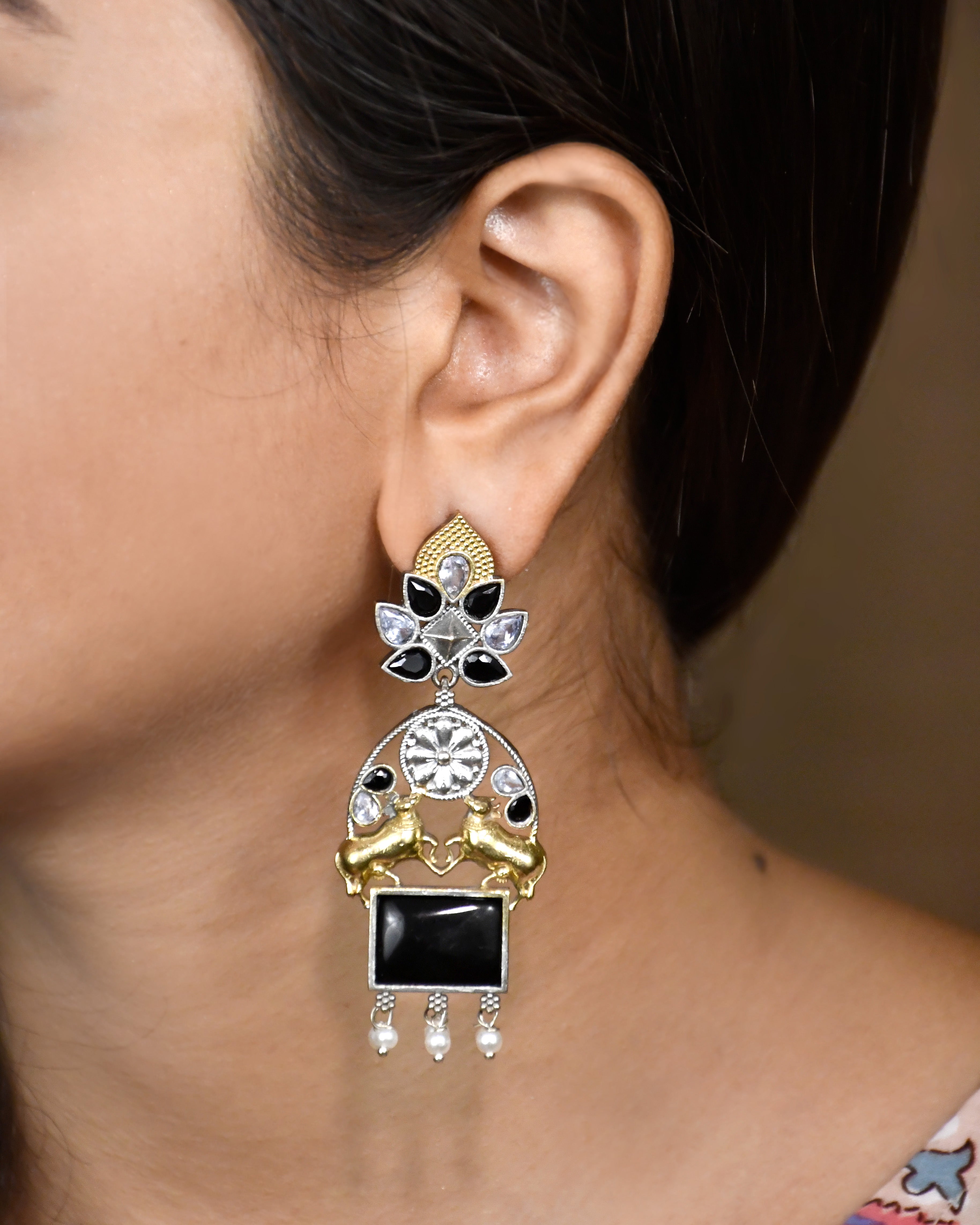 NANDI DUAL-TONE DANGLER EARRINGS