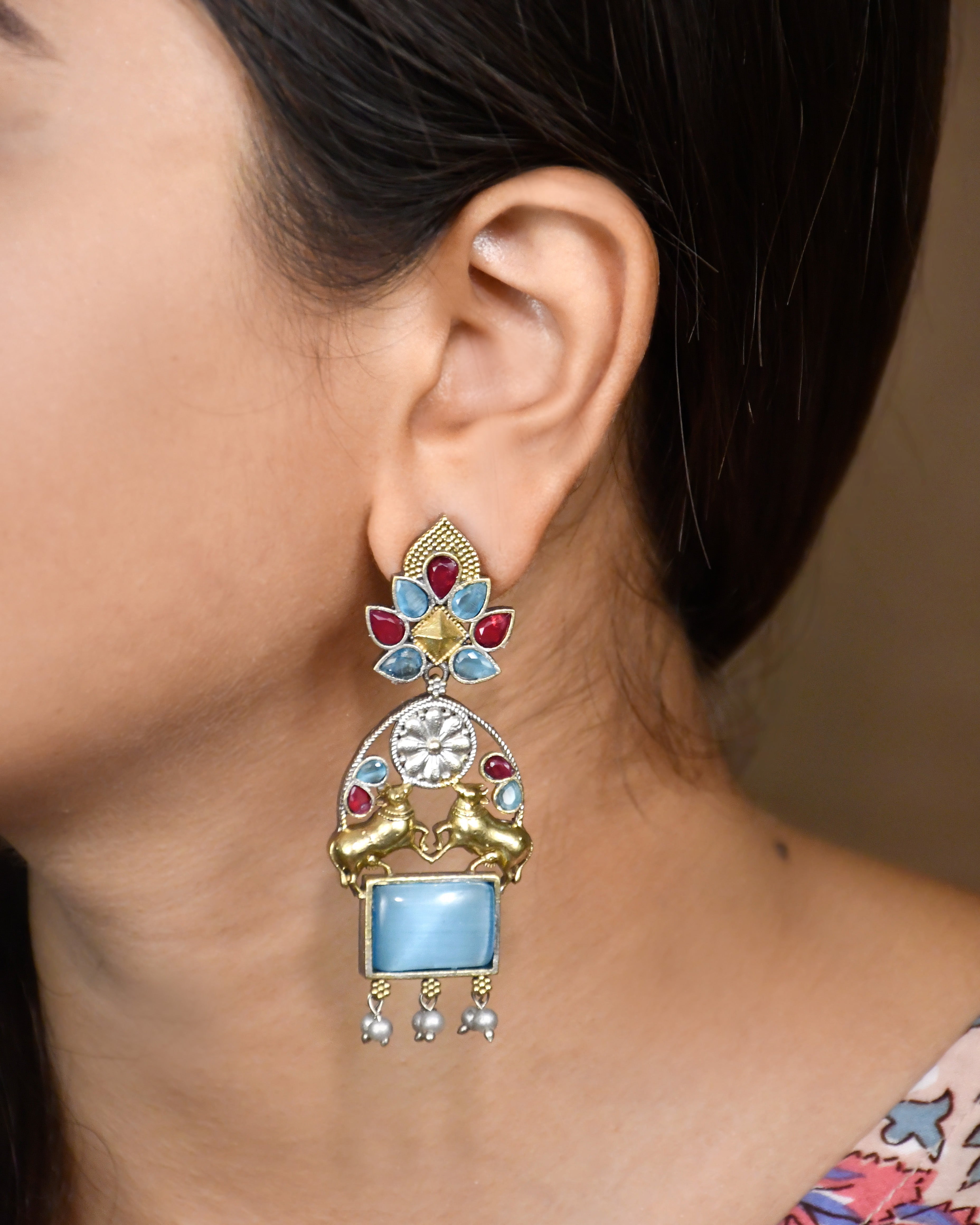 NANDI DUAL-TONE DANGLER EARRINGS