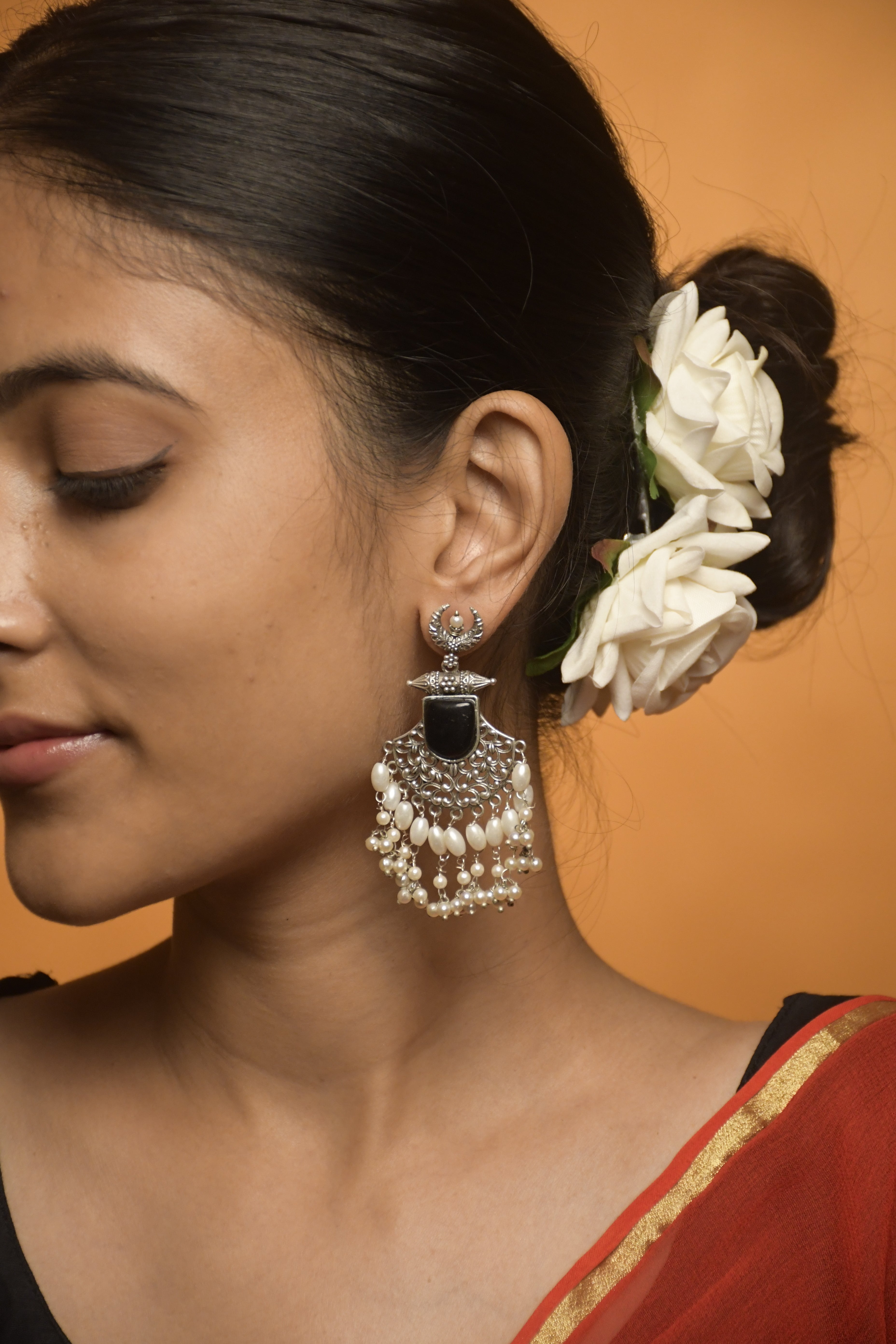 MOON OXIDISED DANGLER EARRINGS