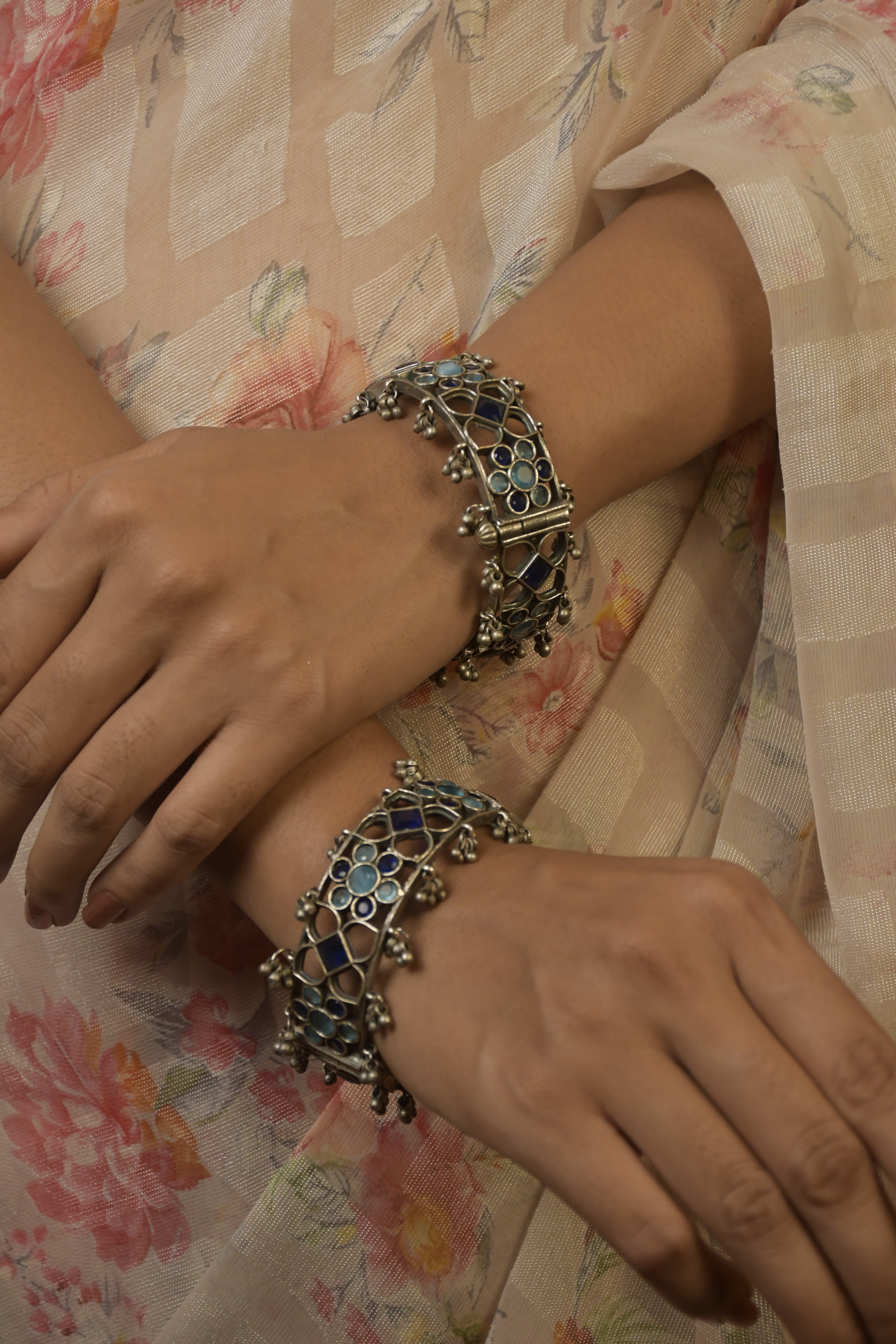 Manya Silver Lookalike Stone Bangles