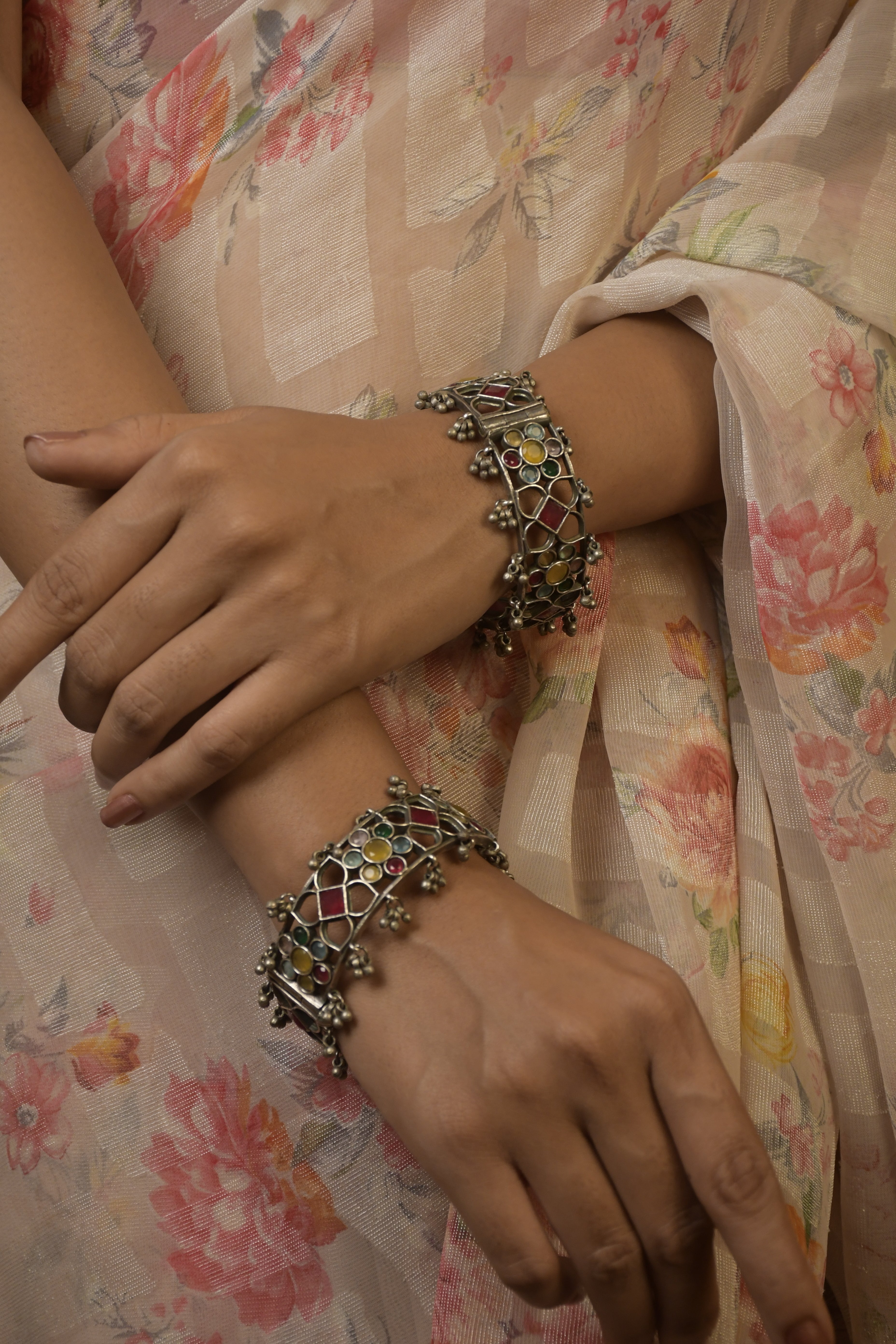 Manya Silver Lookalike Stone Bangles