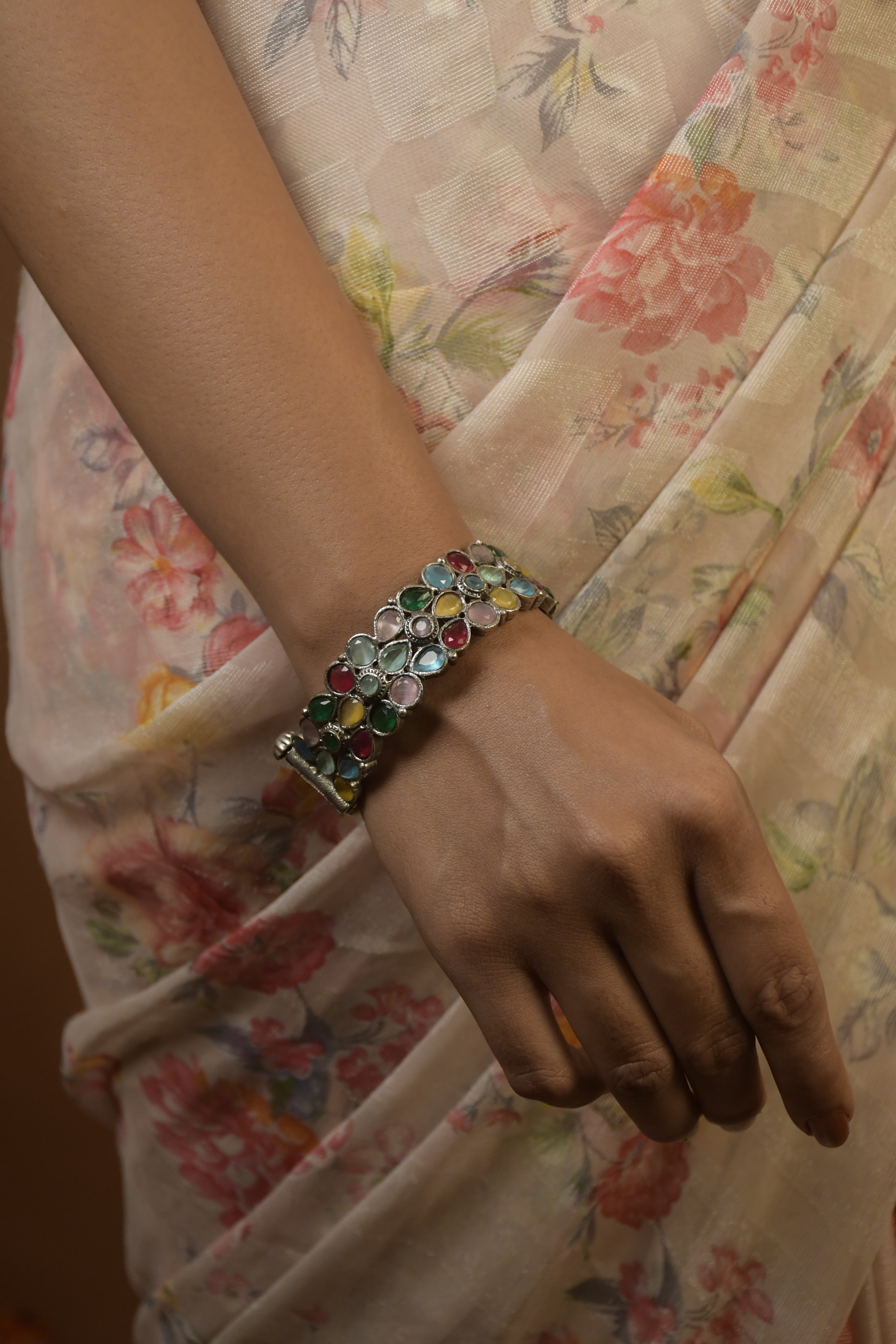 Riya Silver Lookalike Stone Bangle Stack