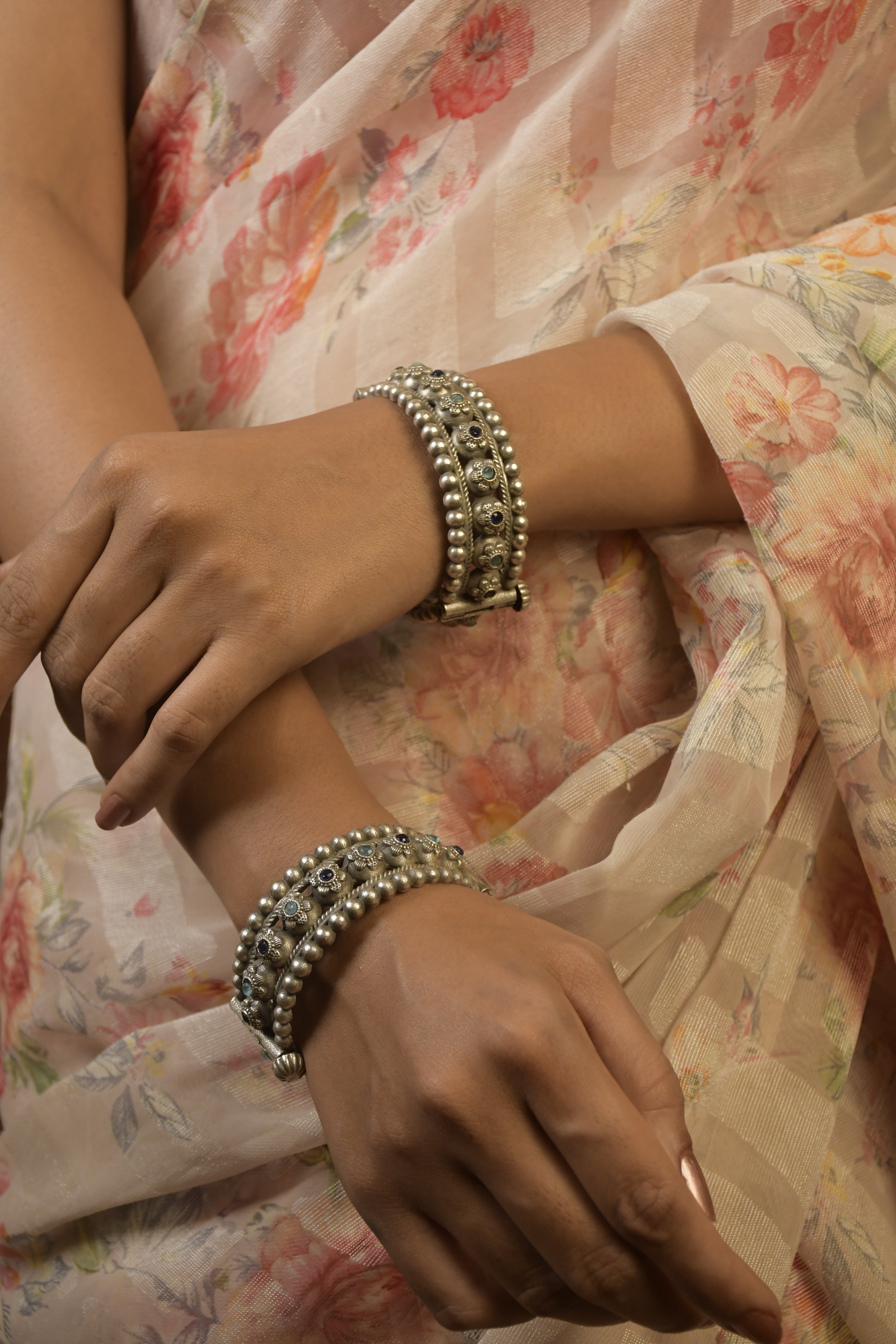 Reva Silver Lookalike Stone Bangles