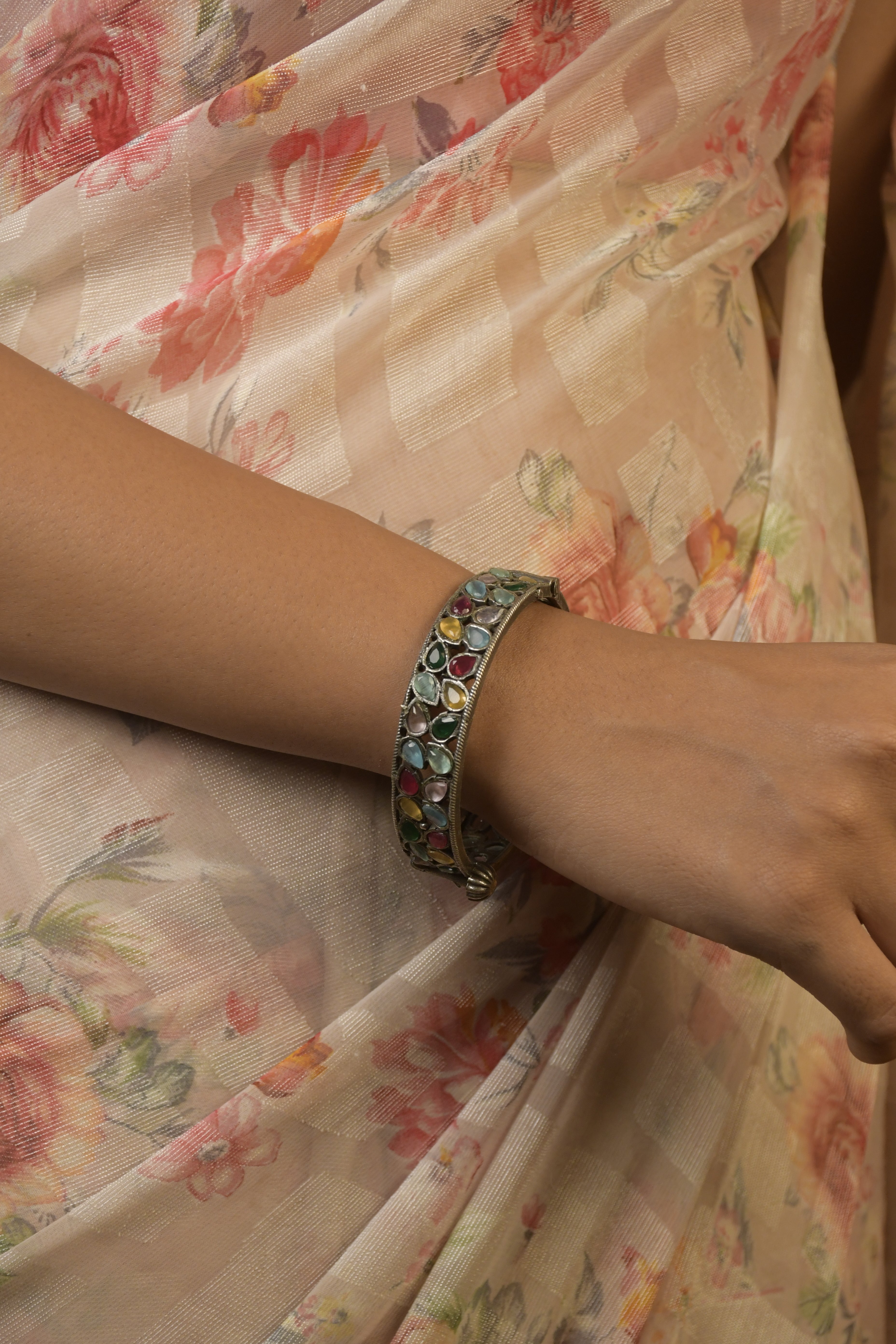 Swara Silver Lookalike Stone Bangle Stack