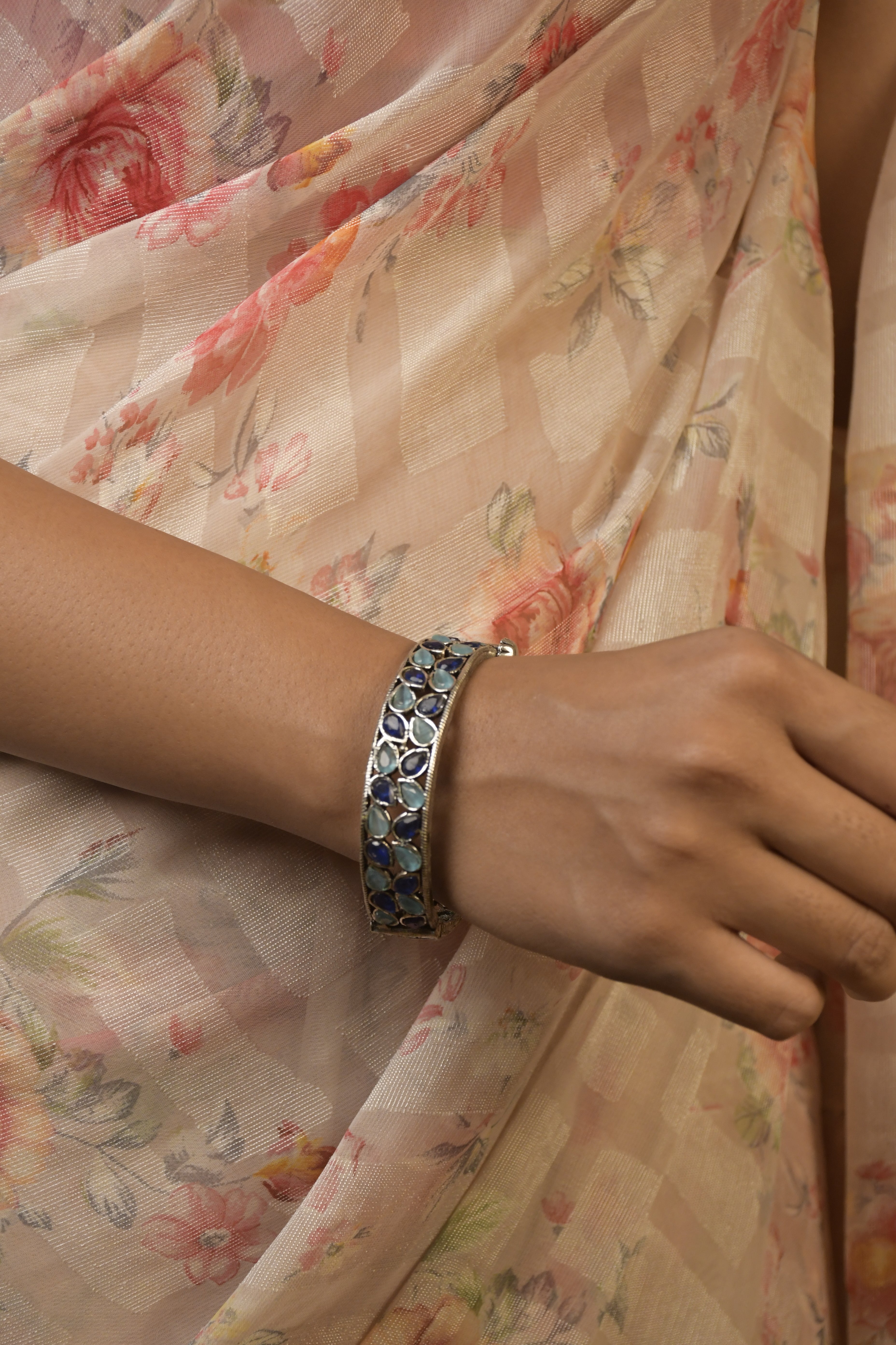 Swara Silver Lookalike Stone Bangle Stack