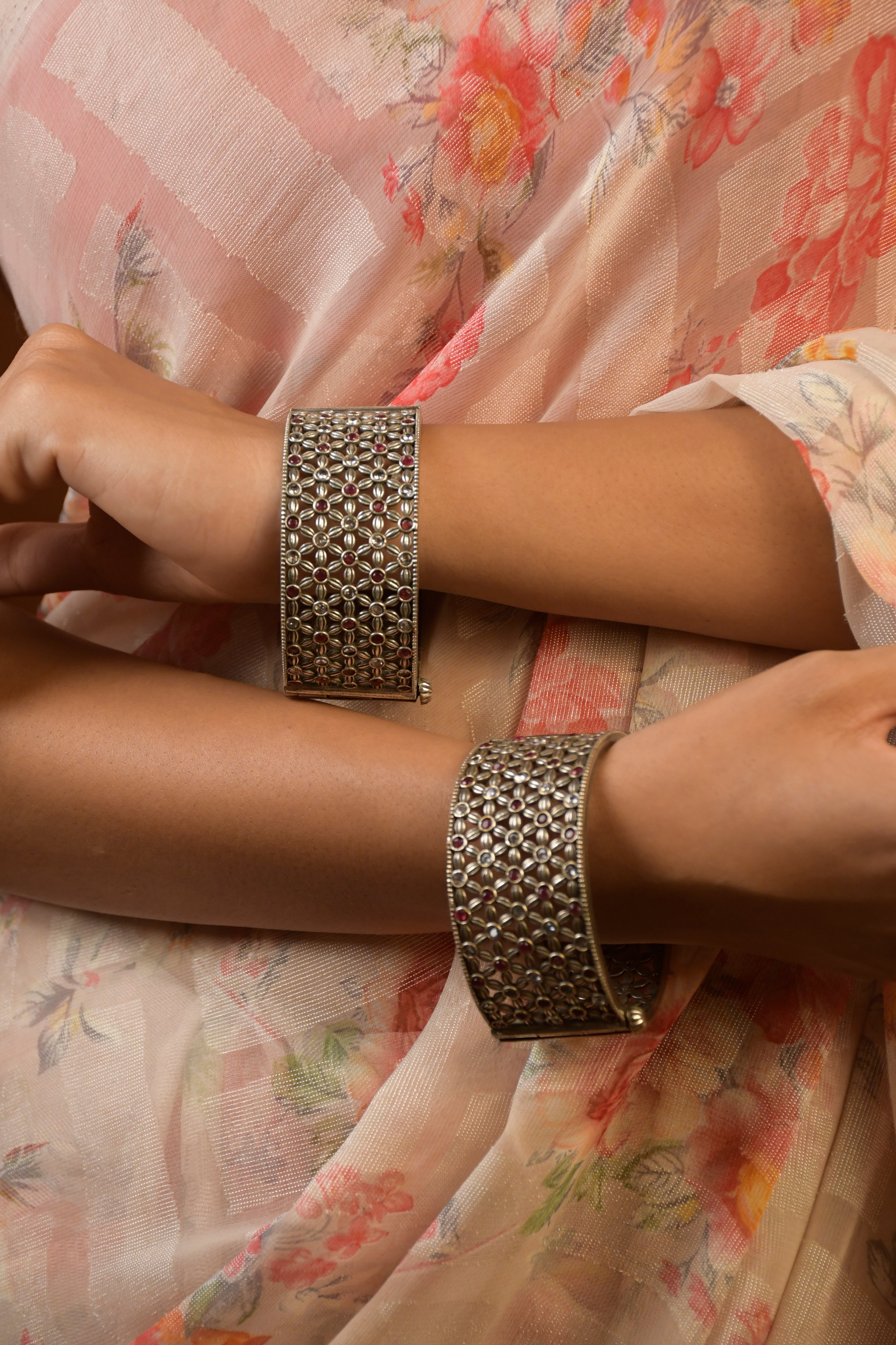Kanvika Silver Lookalike Stone Bangles