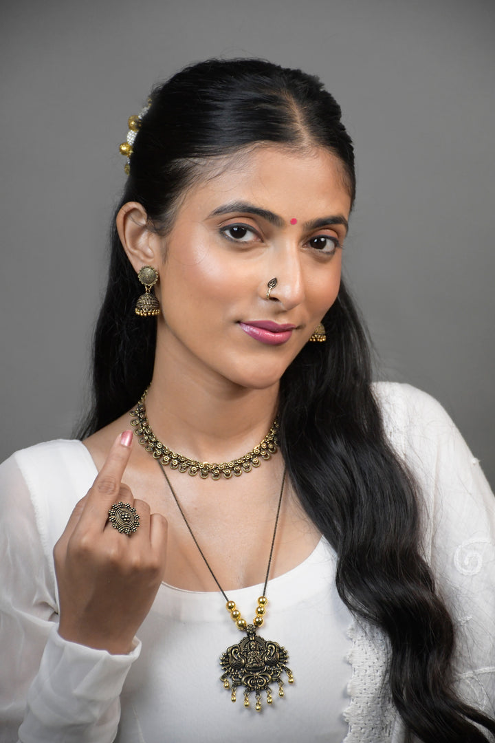 Oxidised Golden Jewellery Set