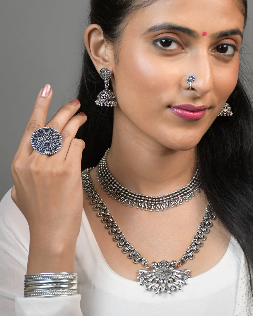 SONAM BRASS OXIDISED JEWELLERY SET COMBO