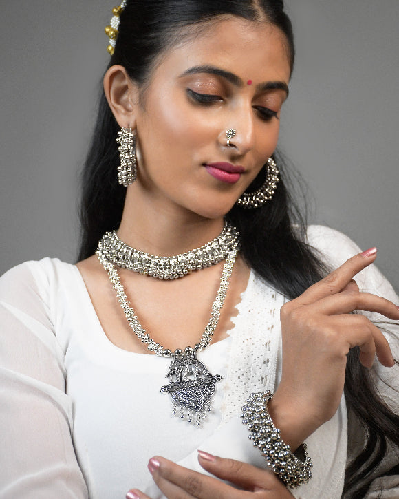 KAVERI BRASS OXIDISED JEWELLERY SET COMBO