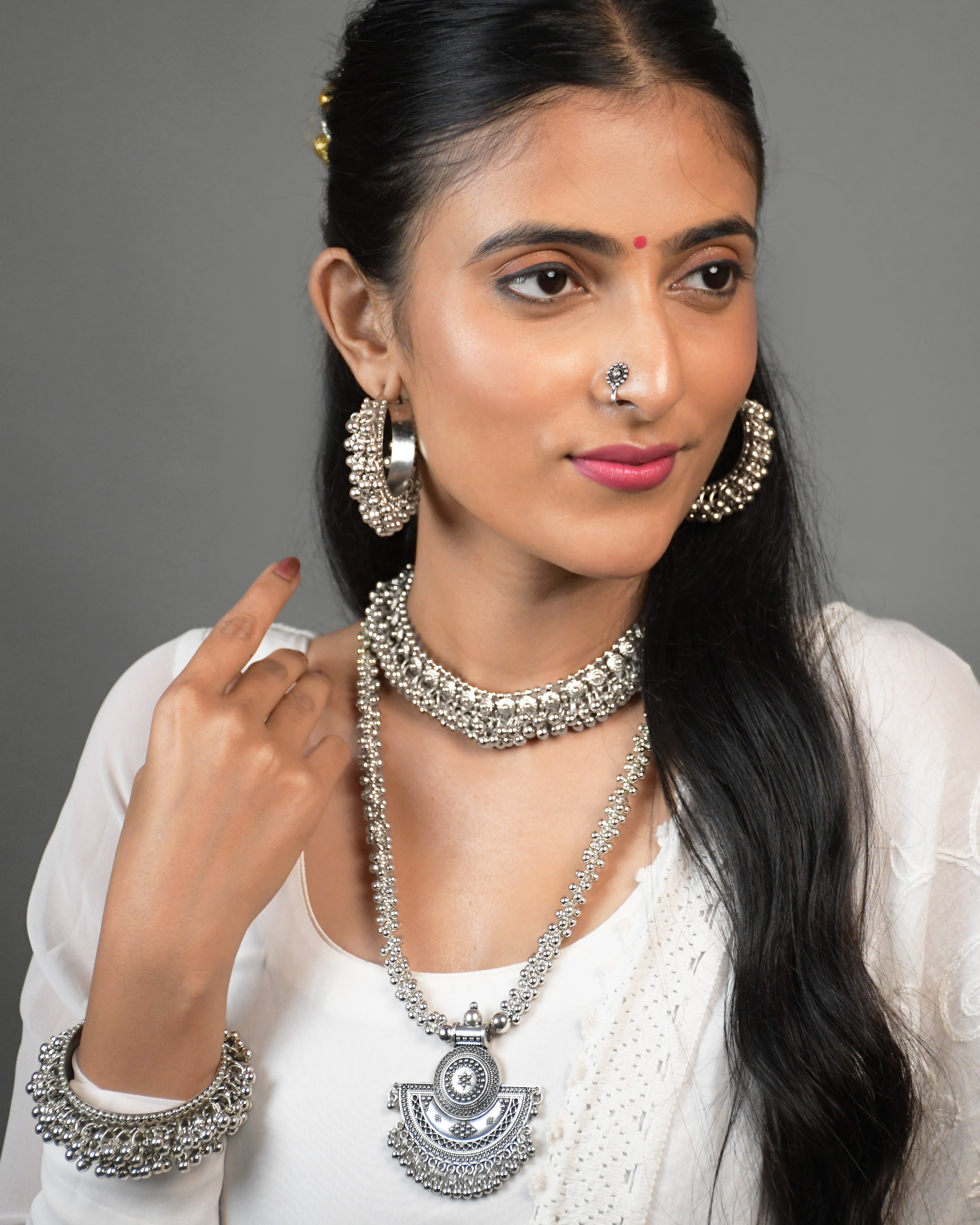 KAVERI BRASS OXIDISED JEWELLERY SET COMBO