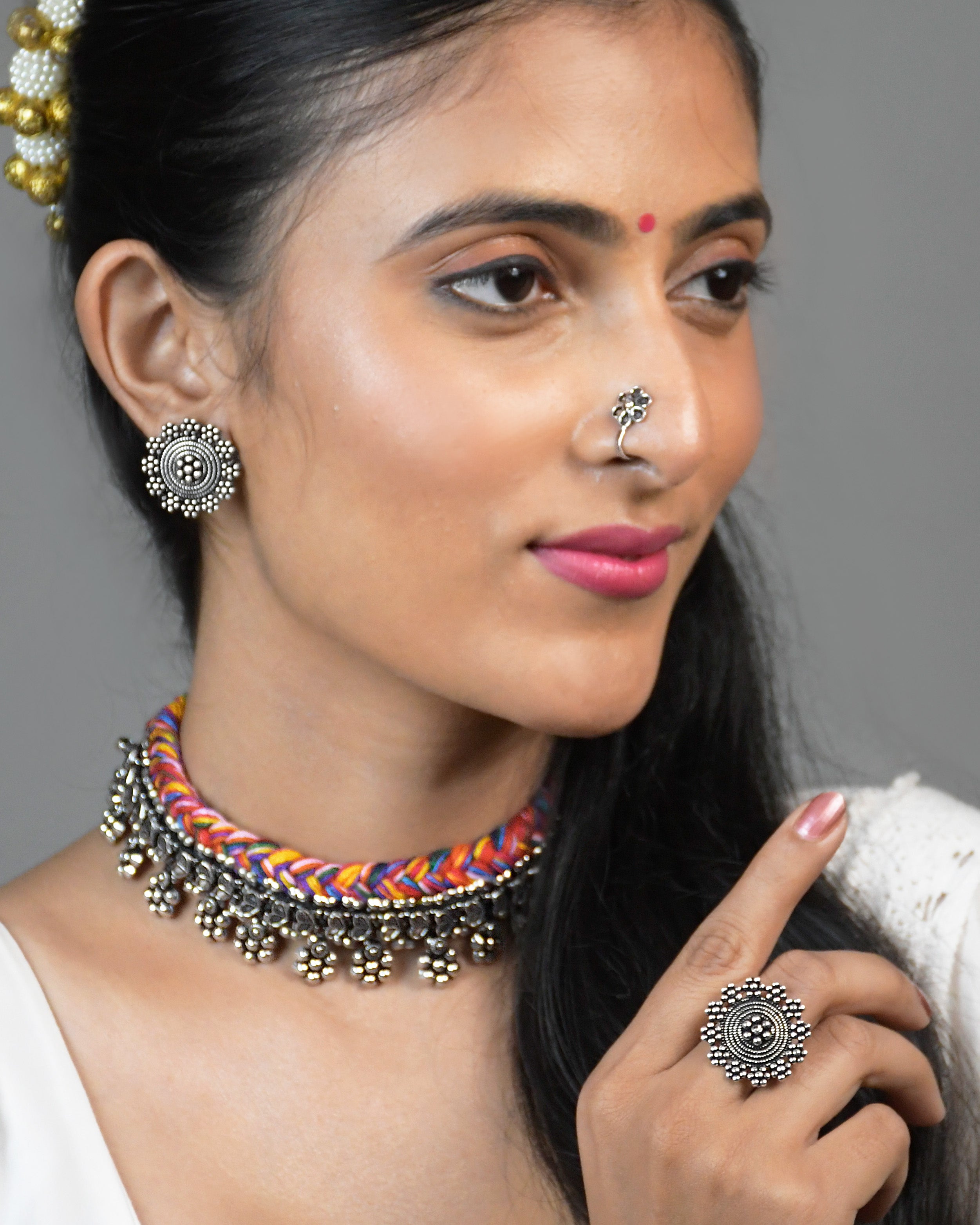 SHILPI THREADED CHOKER NECKLACE JEWELLERY SET COMBO