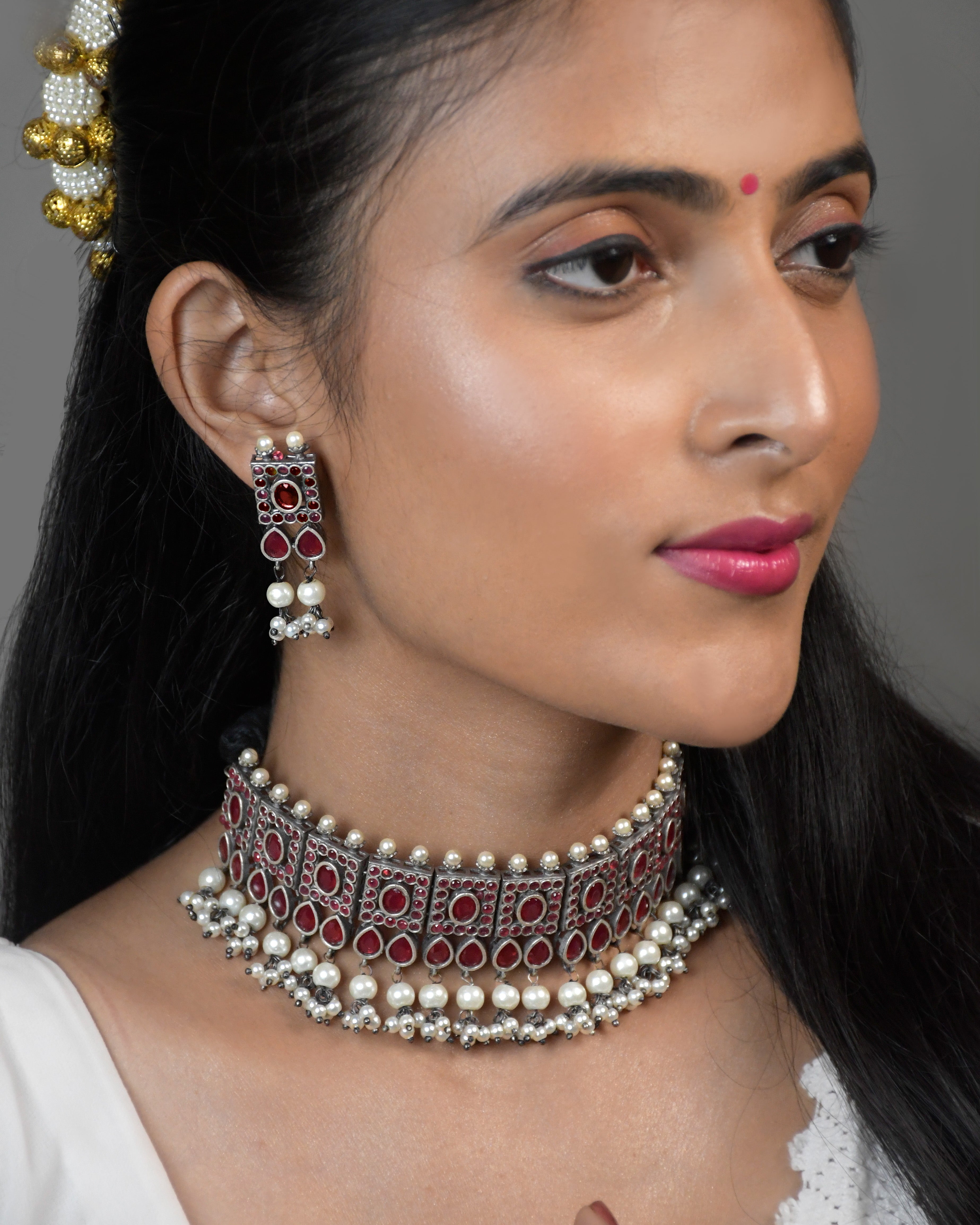 Ziva Silver Lookalike Stone Necklace Set