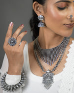 Load image into Gallery viewer, OXIDISED DOUBLE NECKLACE JEWELLERY SET COMBO