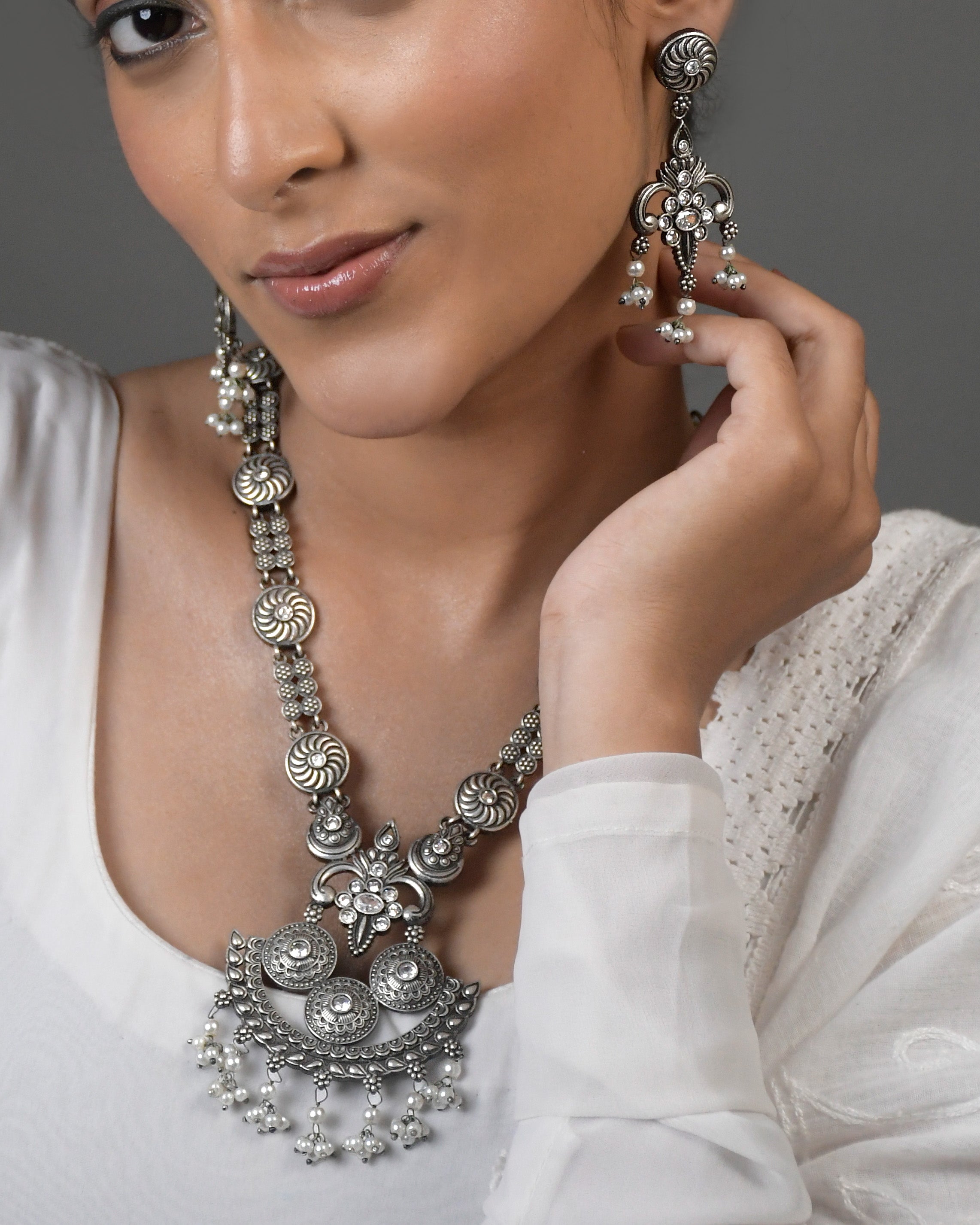 Lunar Luxe Silver Lookalike Stone Necklace Set