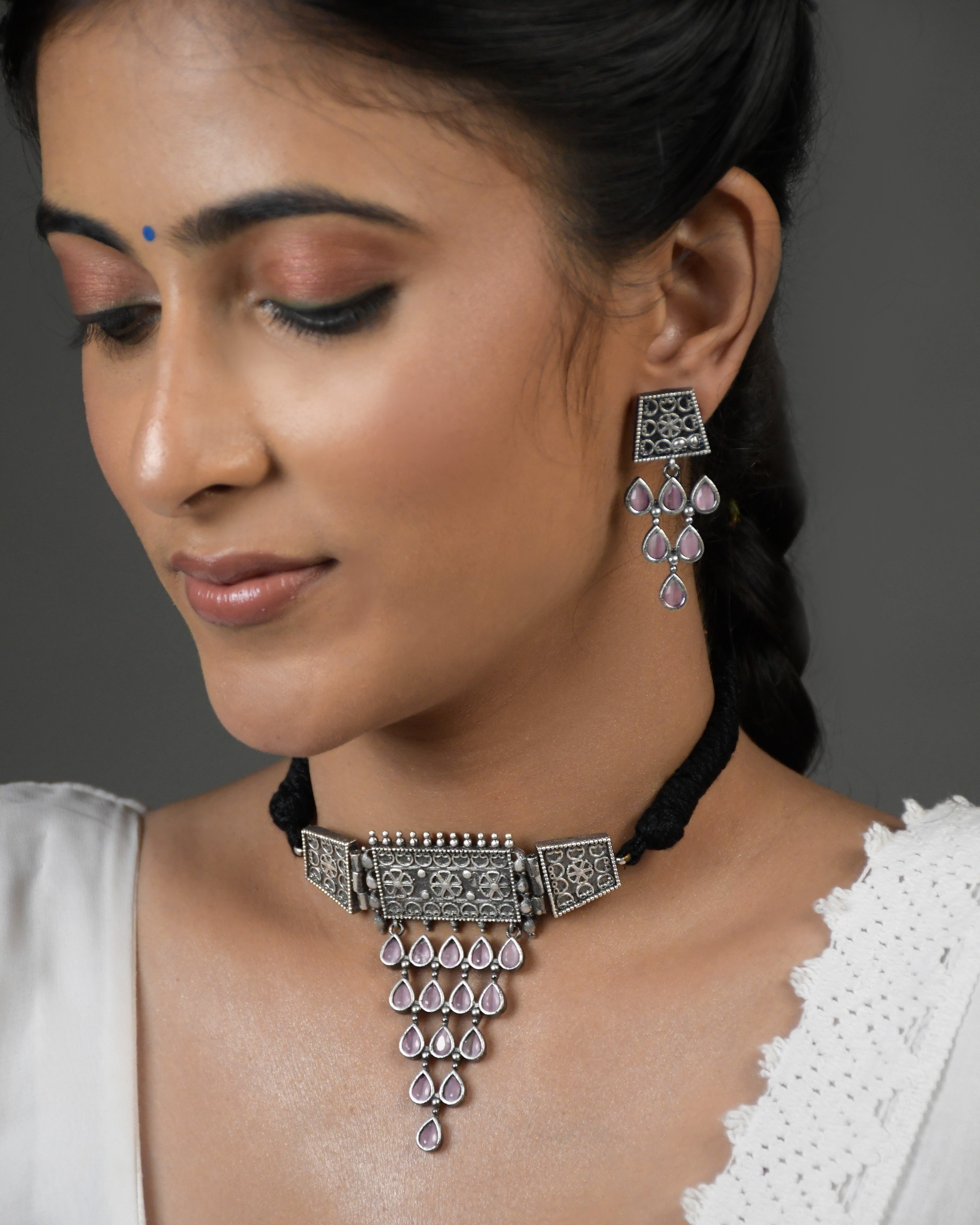 Naira Silver Lookalike Stone Necklace Set