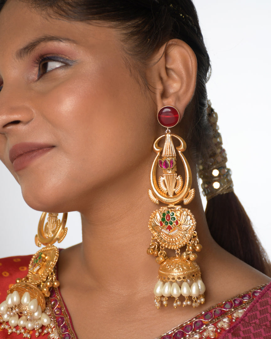 Crimson Golden Earrings