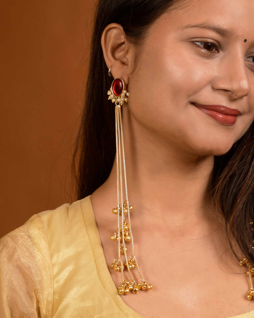 Noor Kashmiri Earrings - antique gold finish with ghungroo detailing - Naman Arts