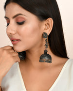 Load image into Gallery viewer, OXIDISED LONG BLACK JHUMKA