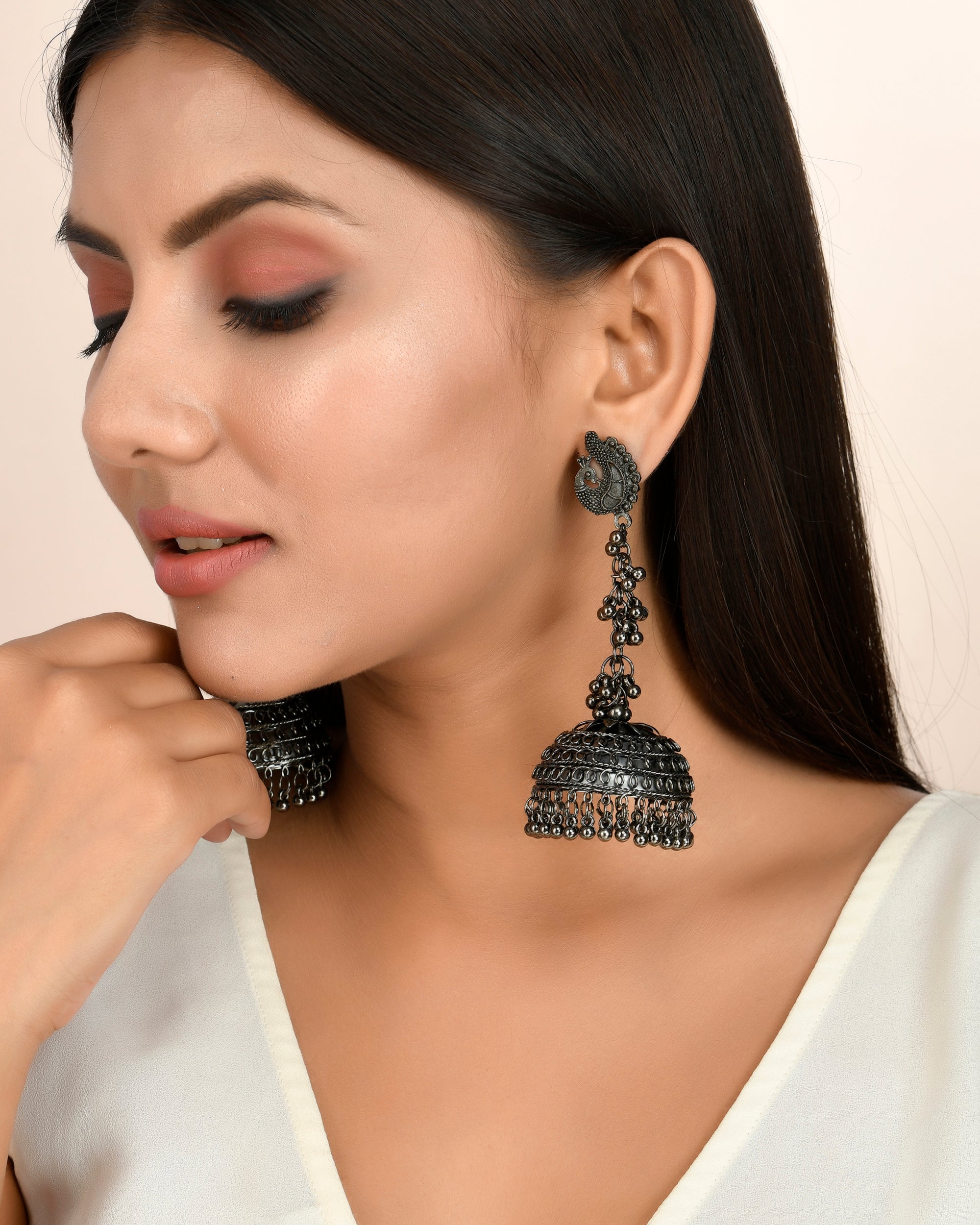 OXIDISED LONG BLACK JHUMKA