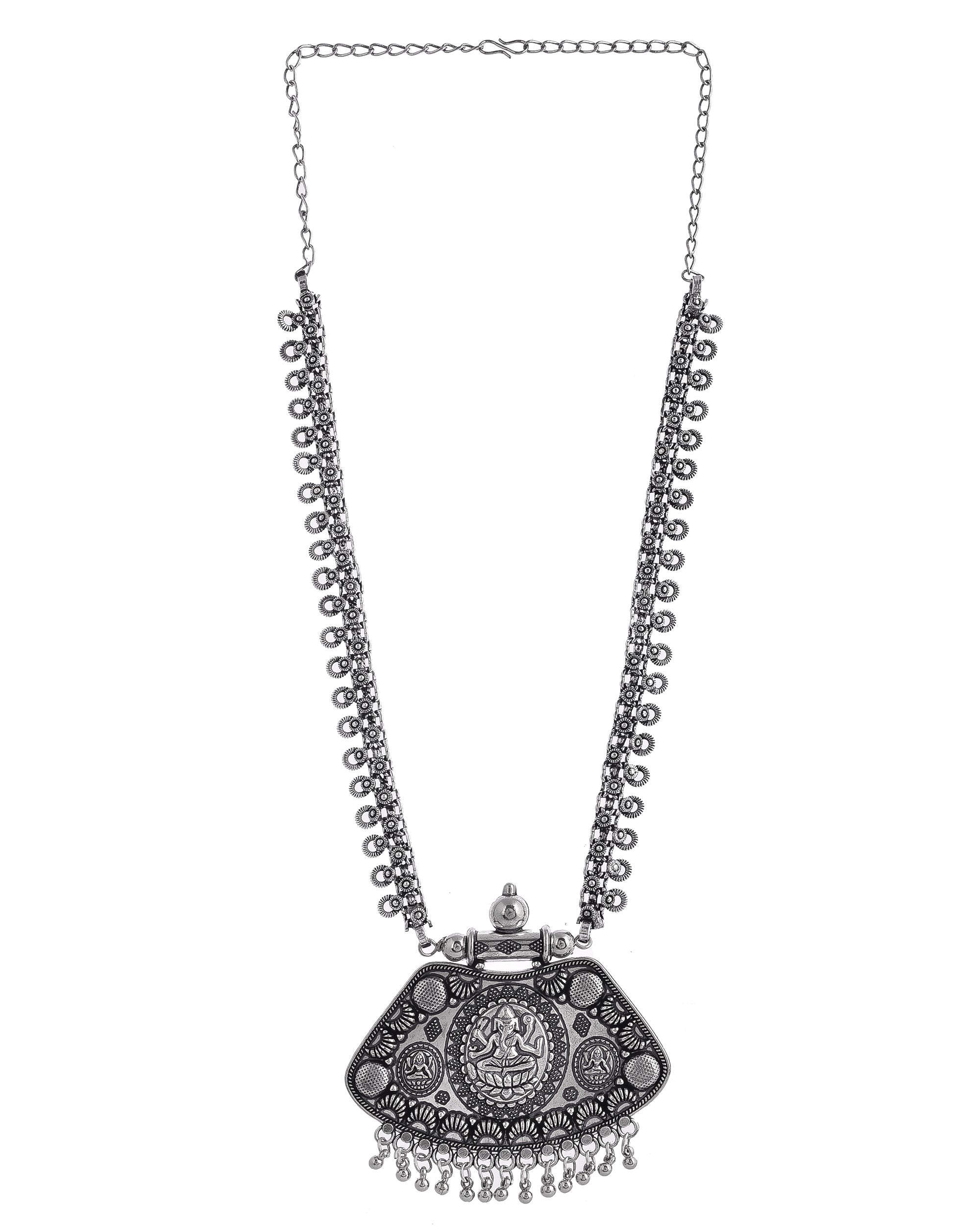 OXIDISED SPRING CHAIN PENDANT NECKLACE