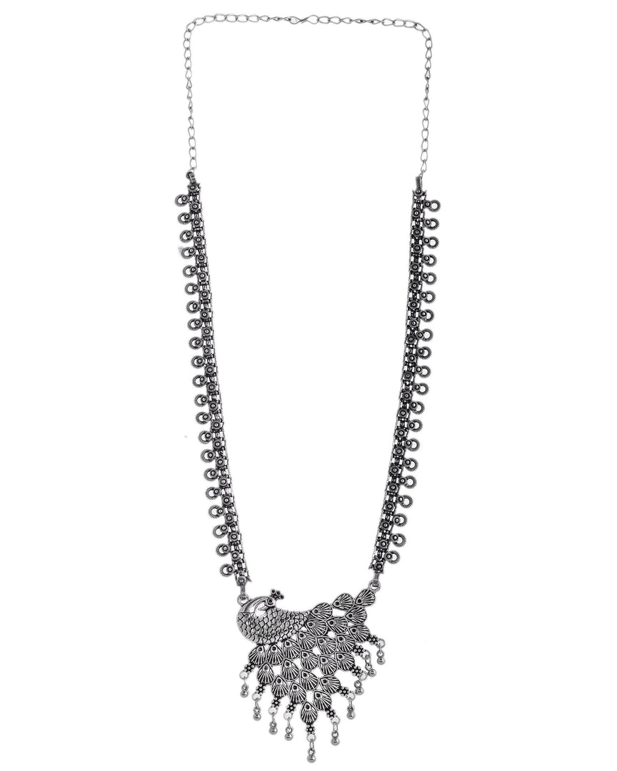 PEACOCK OXIDISED SPRING CHAIN PENDANT NECKLACE