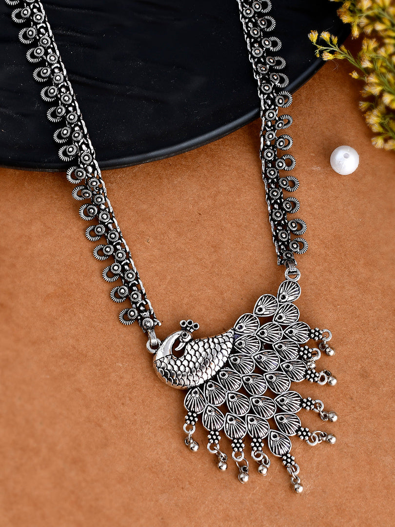 PEACOCK OXIDISED SPRING CHAIN PENDANT NECKLACE