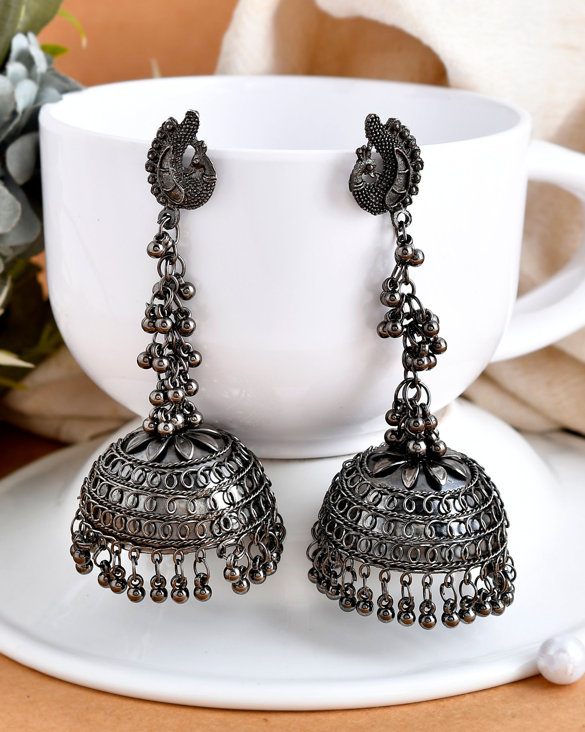 OXIDISED LONG BLACK JHUMKA