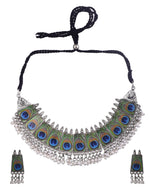 Load image into Gallery viewer, Oxidised Peacock Choker Pearl Neacklace Set