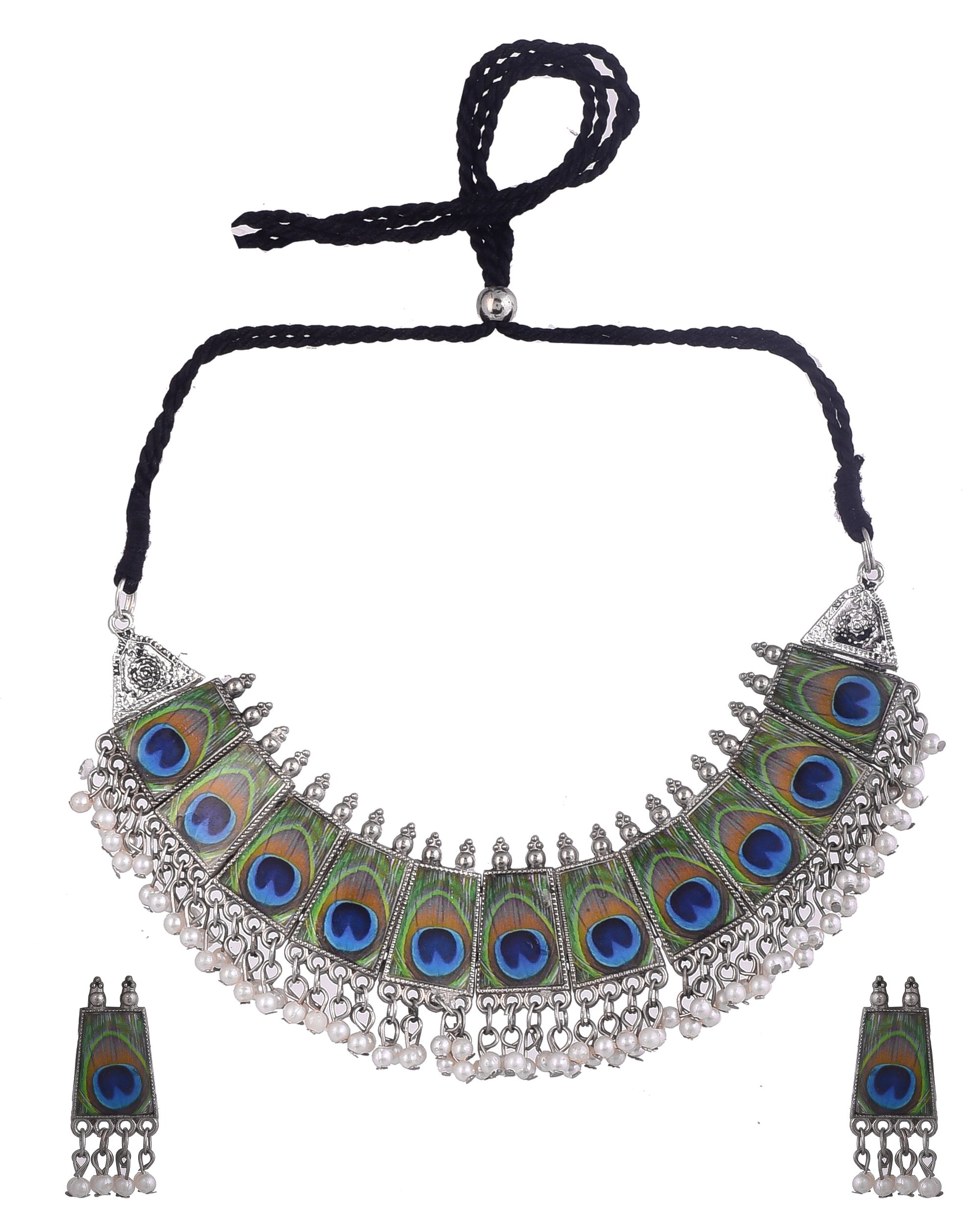 Oxidised Peacock Choker Pearl Neacklace Set