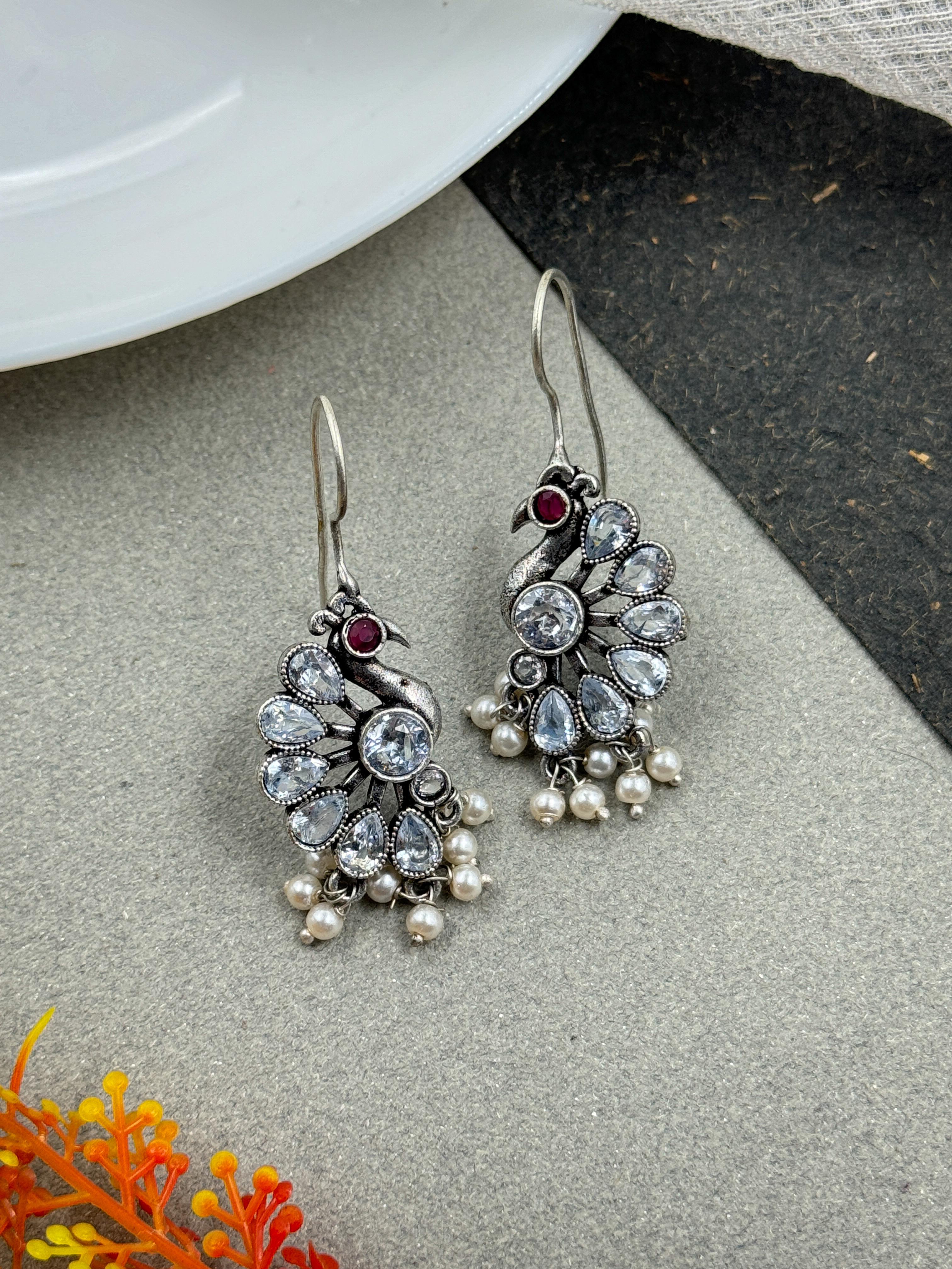 MAYURIKA OXIDISED SILVER STONE EARRINGS