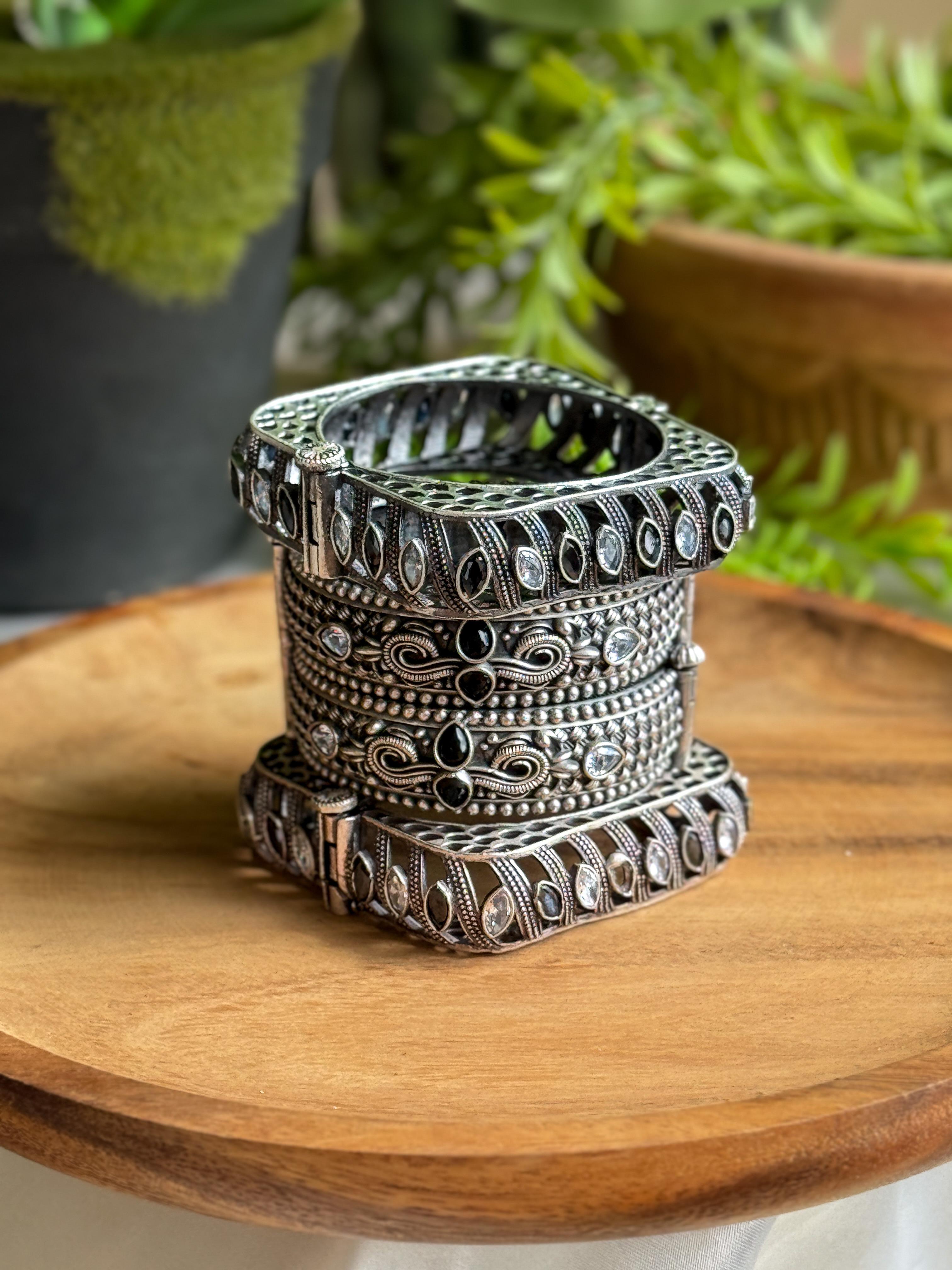 SIYA SILVER LOOKALIKE STONE BANGLE STACK