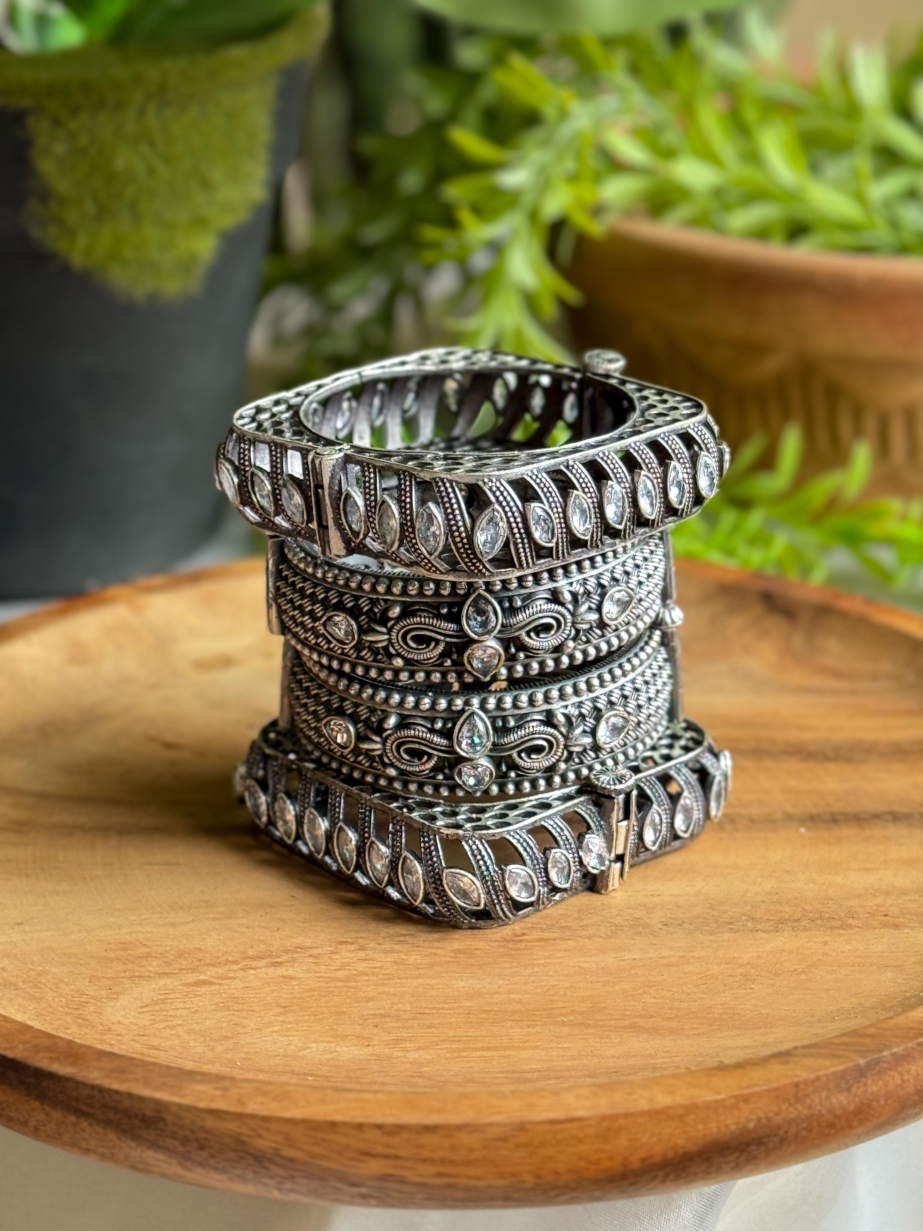 SIYA SILVER LOOKALIKE STONE BANGLE STACK