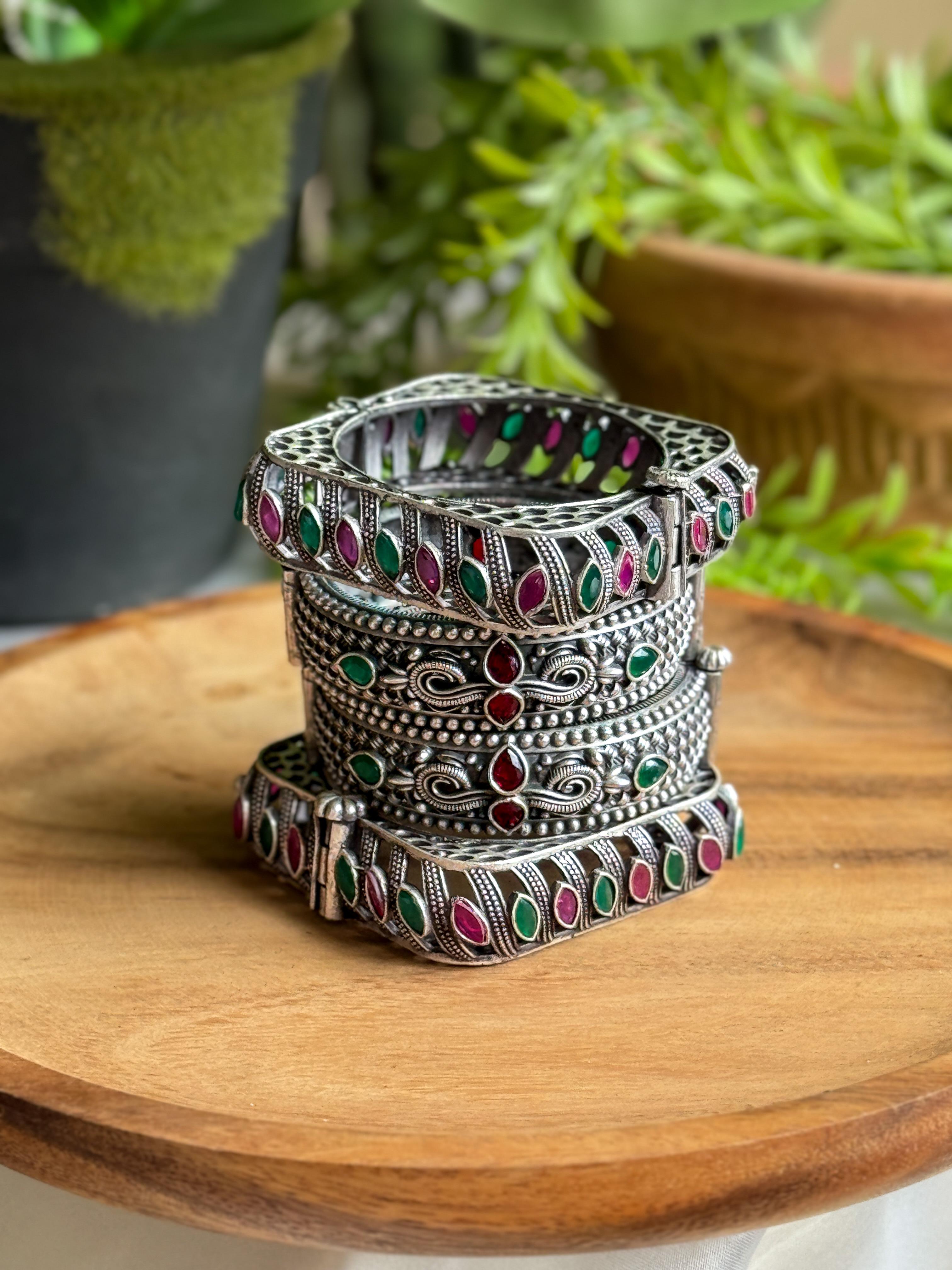 SIYA SILVER LOOKALIKE STONE BANGLE STACK