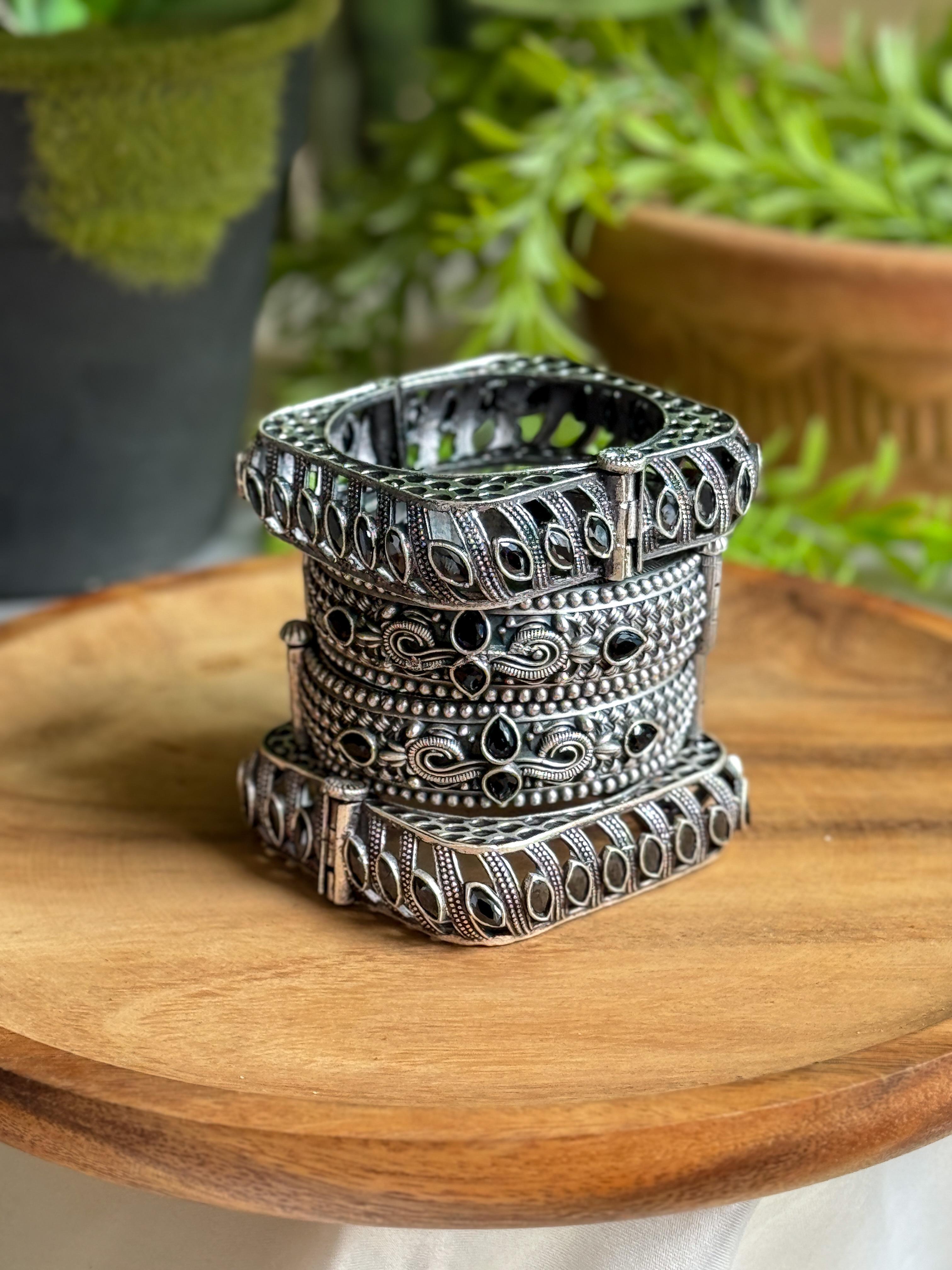 SIYA SILVER LOOKALIKE STONE BANGLE STACK